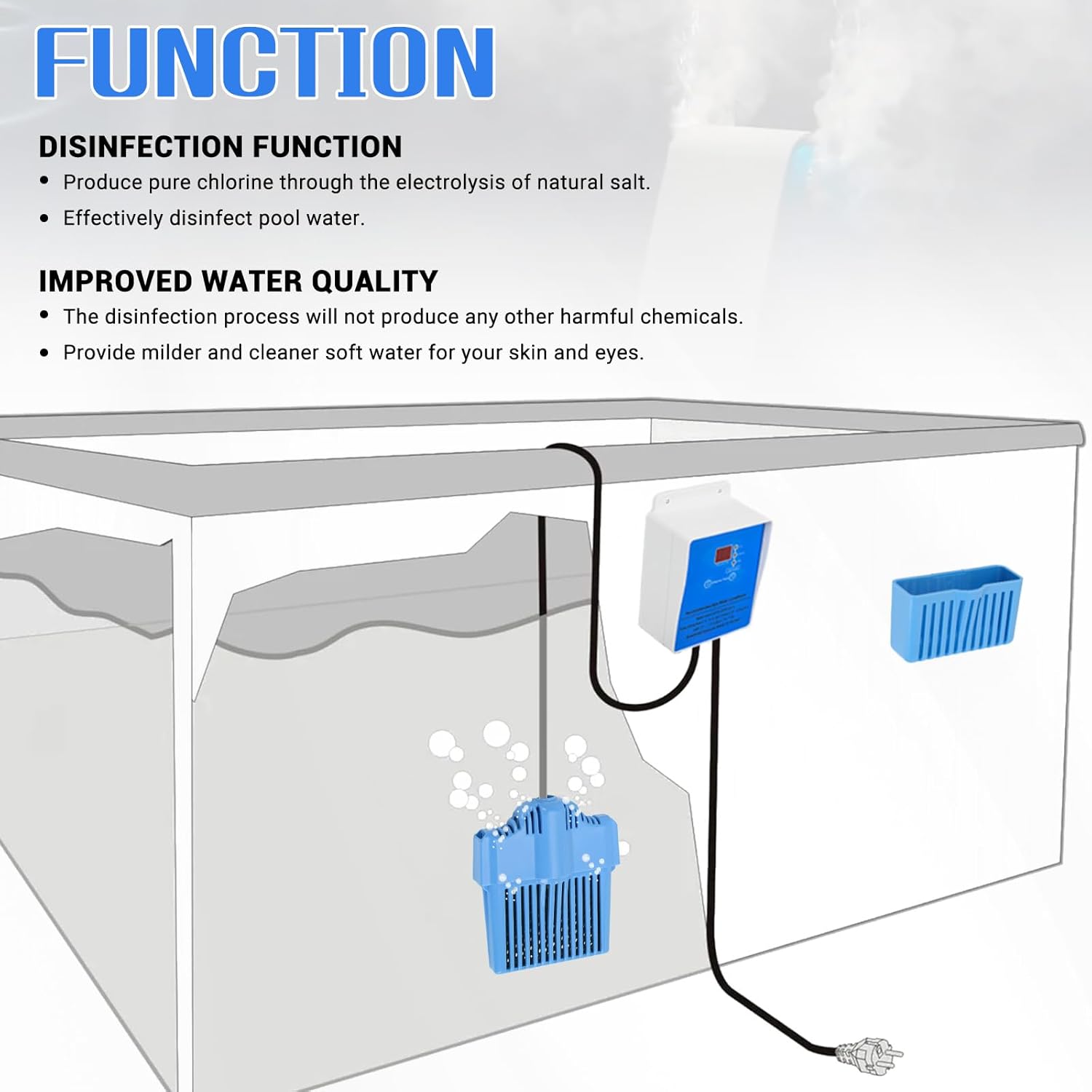 Saltwater Chlorine Generation System, Drop-in Salt System kit Fit for Swim Spas and Hot Tubs Up to 2000 Gallons