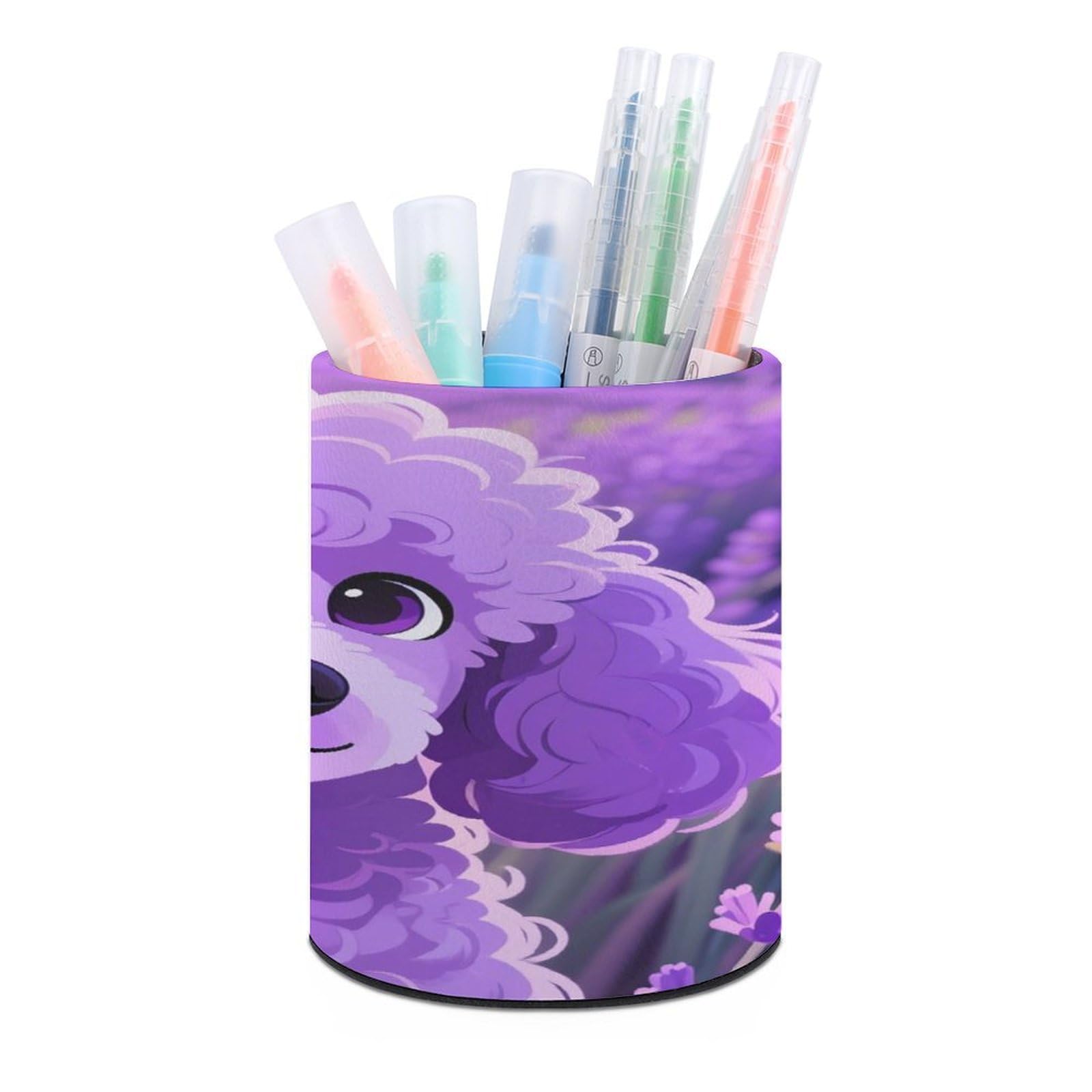 VstaDank - Round Poodle Pen Holder Pencil Holder PU Leather Desk Organizer Stand for Desk Desk Office Home Decoration (3.1 x 3.9