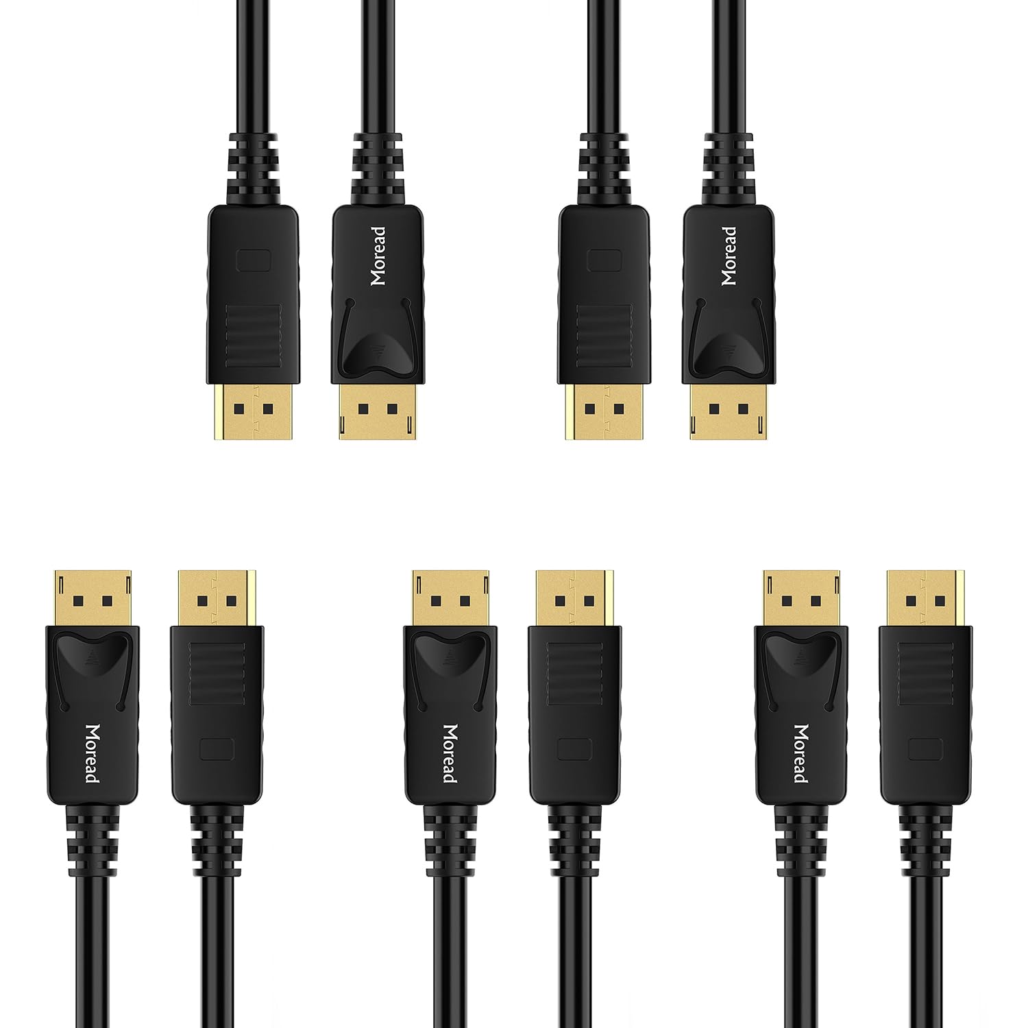Moread Vergoldetes DisplayPort-Kabel, 1,8 m, 5er-Pack, Display-Port-Kabel (4K @ 60Hz, 1440p @ 144Hz) DP-Kabel, kompatibel mit Computer, Desktop, Laptop, PC, Monitor, Projektor - Schwarz