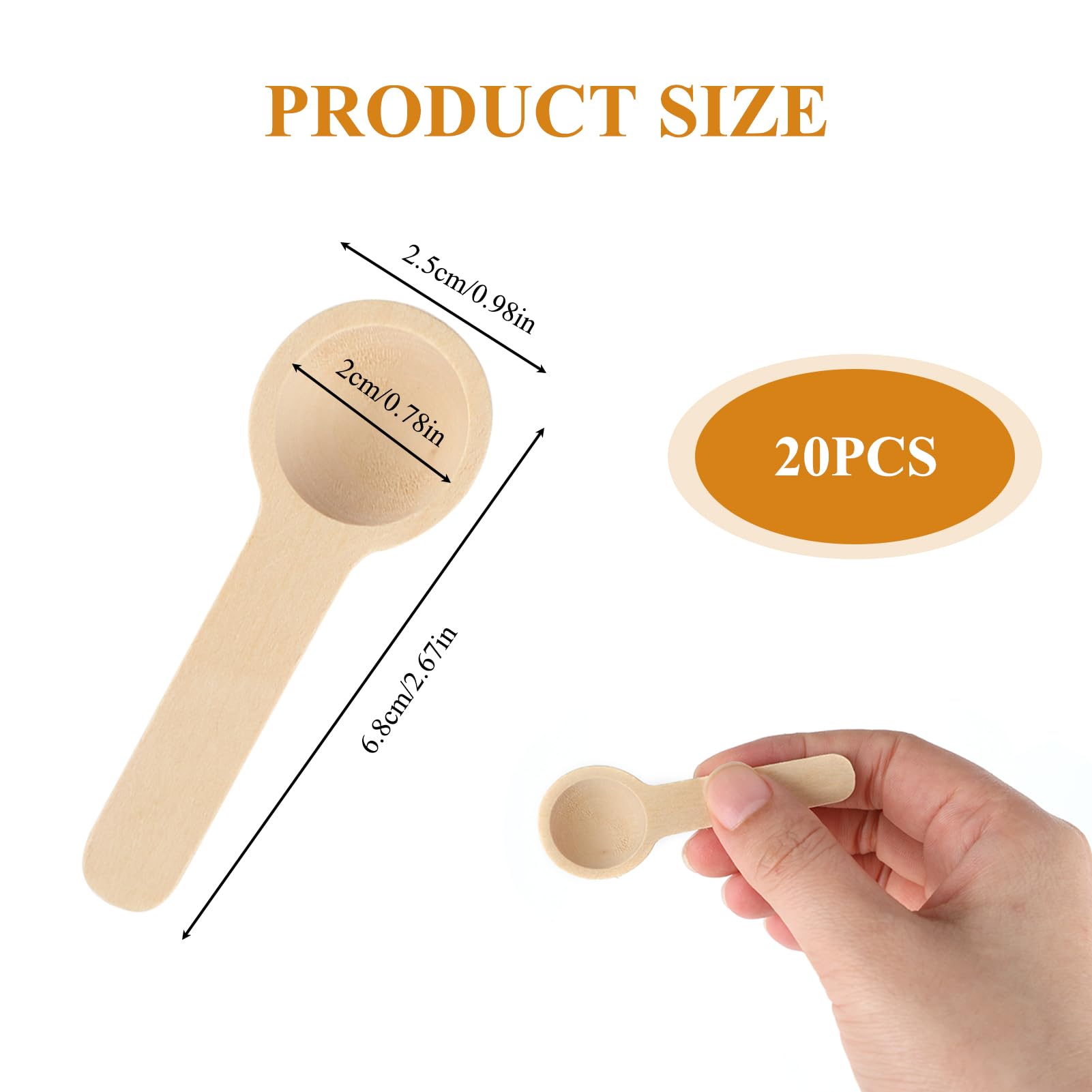 Lot De 20 Cuillères En Bois Rondes - Pour Confiture, épices, Miel, Café - 6.8cm Naturel