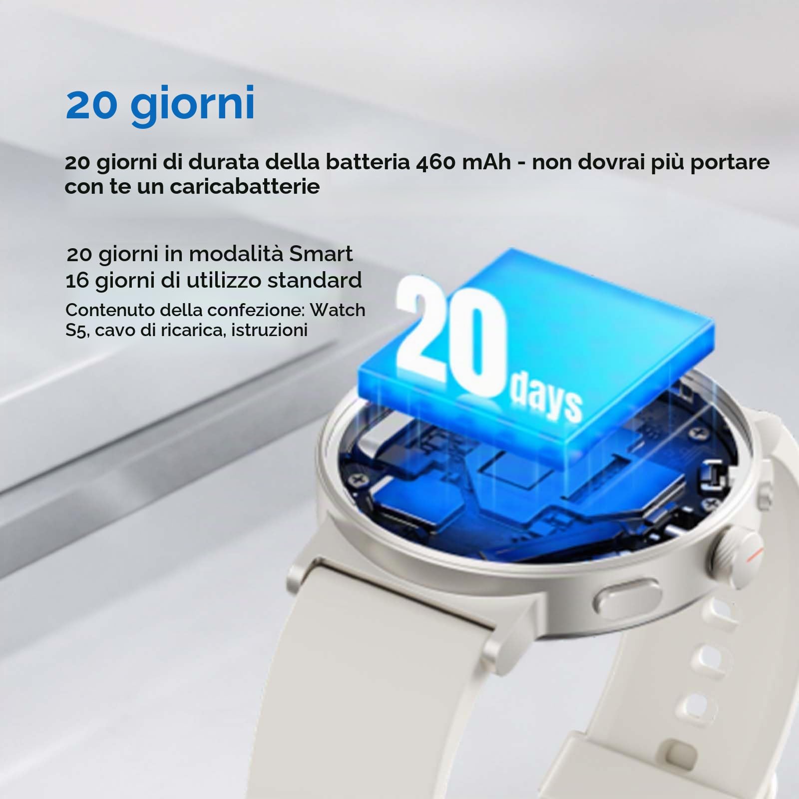 realme Watch S5 Smartwatch 5ATM con GPS Indipendente 5 GNSS, Orologio Smartwatch Donna AMOLED 1,43" 1500nit, Batteria di 20 Giorni, 110 Modalità Sportive, Monitoraggio della Salute, Notifiche, Bianco
