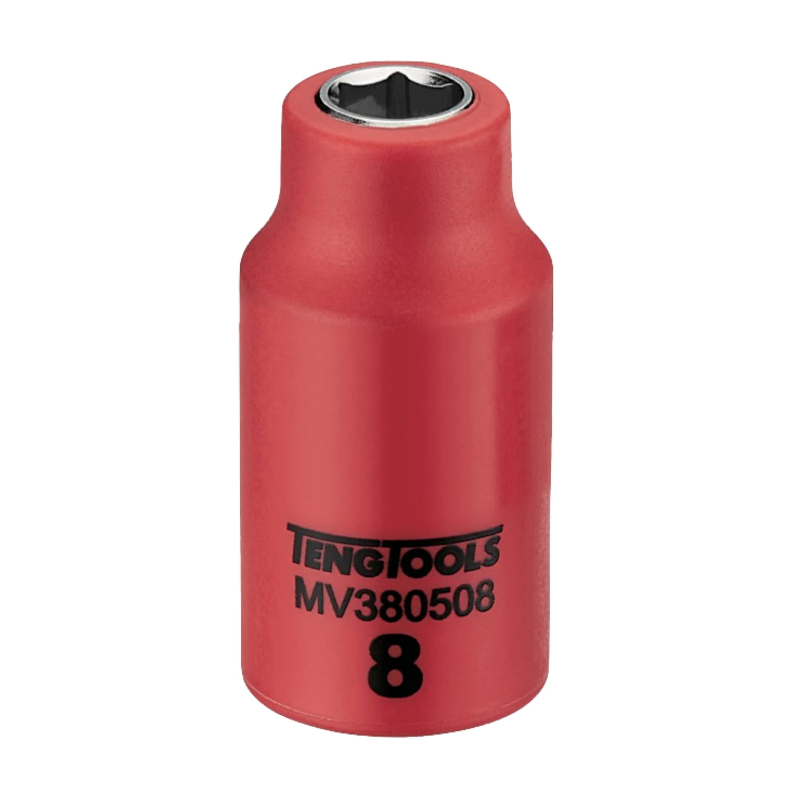 Teng Tools 3/8 Inch Drive 8MM Metric 6 Point 1000 Volt Shallow Insulated Socket | Electricians Tool | Insulated Tool | Electrical Tool - MV380508