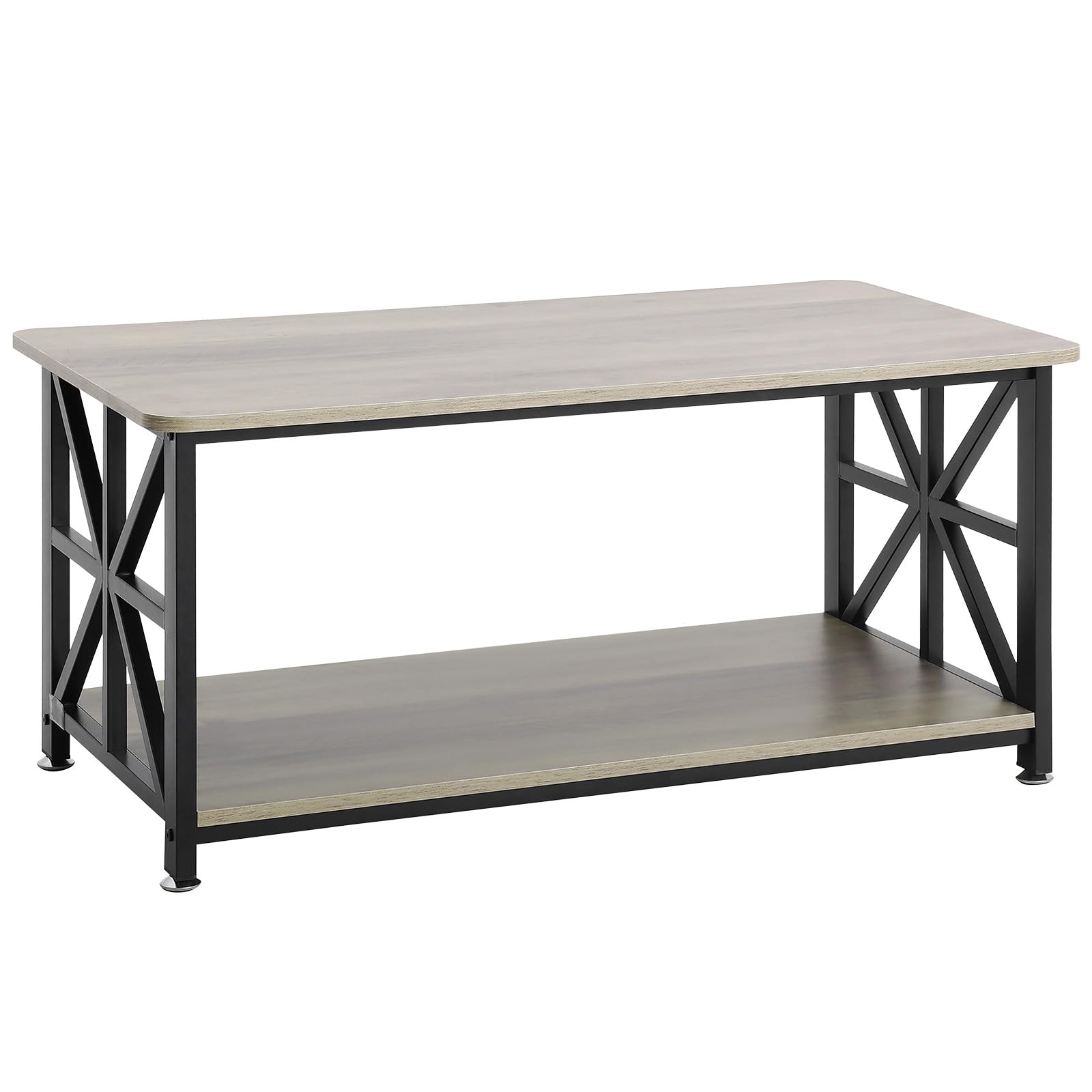 VEVOR Mesa de Centro Rústica de 1000 x 500 x 465 mm, Mesa de Centro Rectangular con Compartimento de Almacenamiento Abierto Mesa de Madera para Sala de Estar, Apartamento, Dormitorio, Marrón y Negro