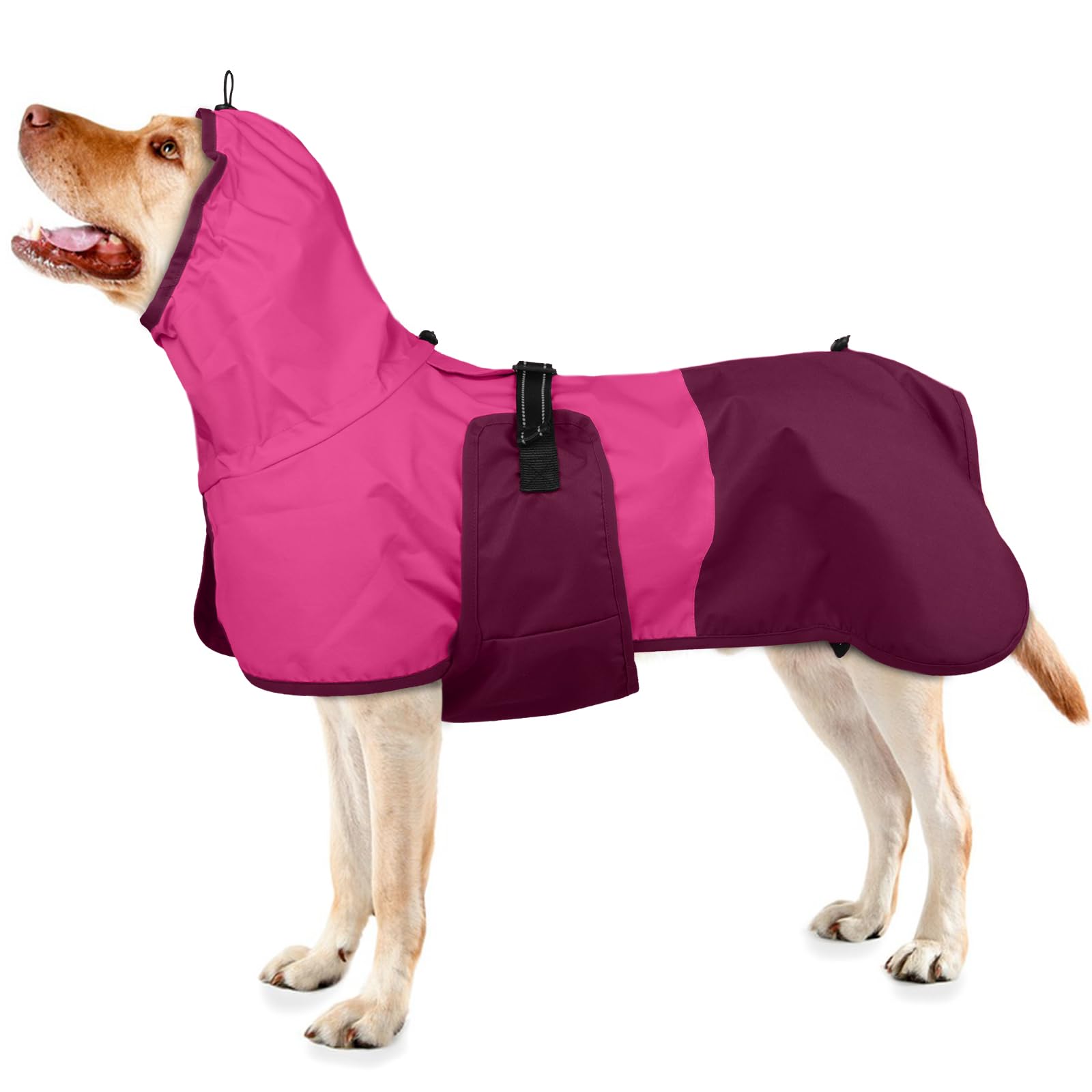 Hunderegenmantel Wasserdicht, Wasserdichter Hundemantel Regenjacke Hunderegenmantel Einstellbare wasserdichte Haustierkleidung Leichte Regenjacke mit Reflektierendem Streifen(Rosenrot, L)