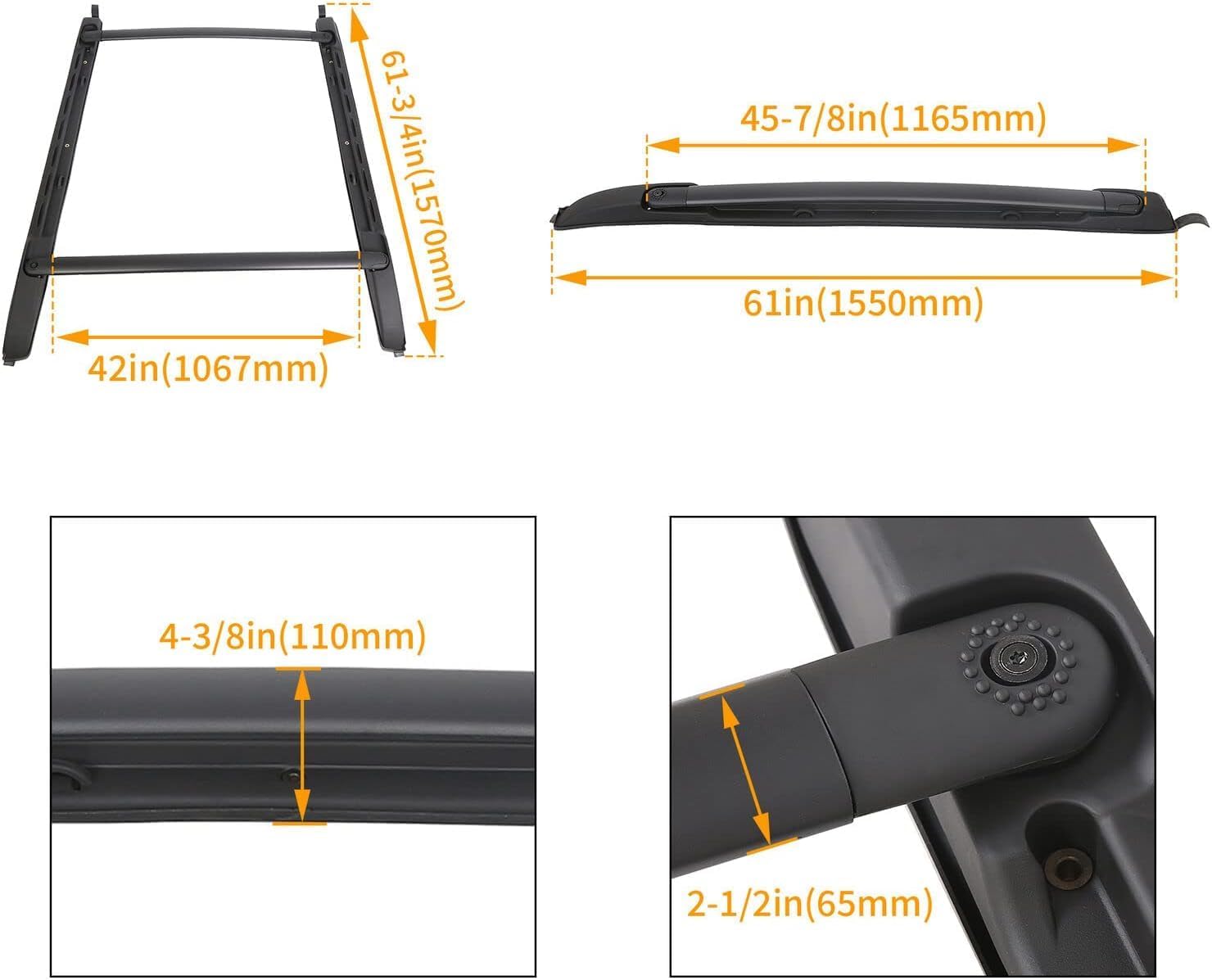 Roof Rack Cross Bar Side Rails Aluminum for 2005-2023 Toyota Tacoma Double Cab Rooftop Cargo Carrier Luggage Accessory (Not for Access Cab)