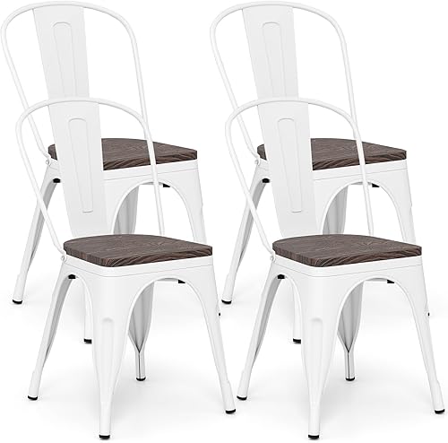 Miniatura 12 de COSTWAY Juego de 4 sillas de comedor de 18 pulgadas, sillas industriales de metal apilables vintage, sillas de barra con respaldo alto, asiento de