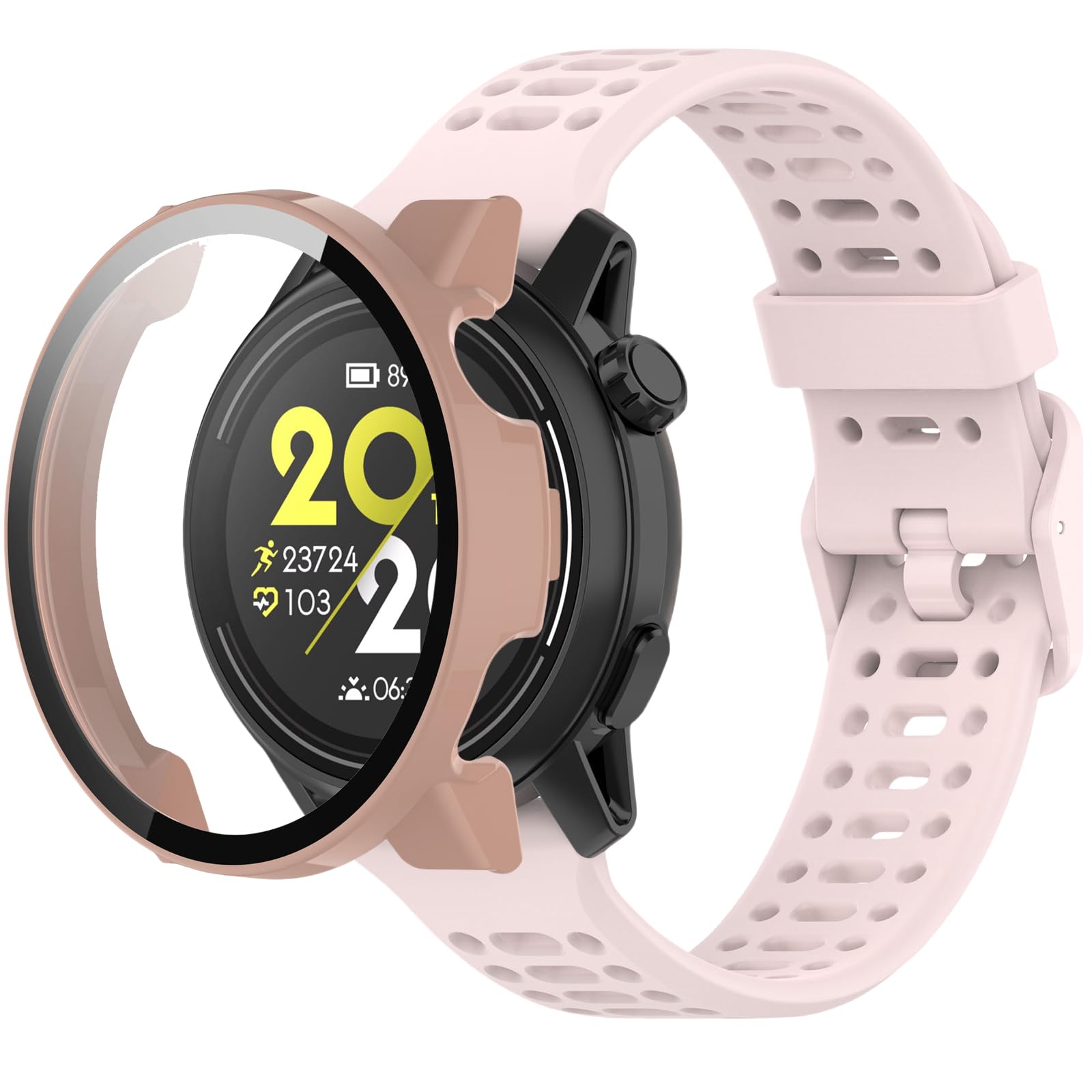 Silicone Watch Bands Compatible for COROS Pace 3, with PC Case Cover Protective Soft Breathable Waterproof Sport Watch Band for Pace 3