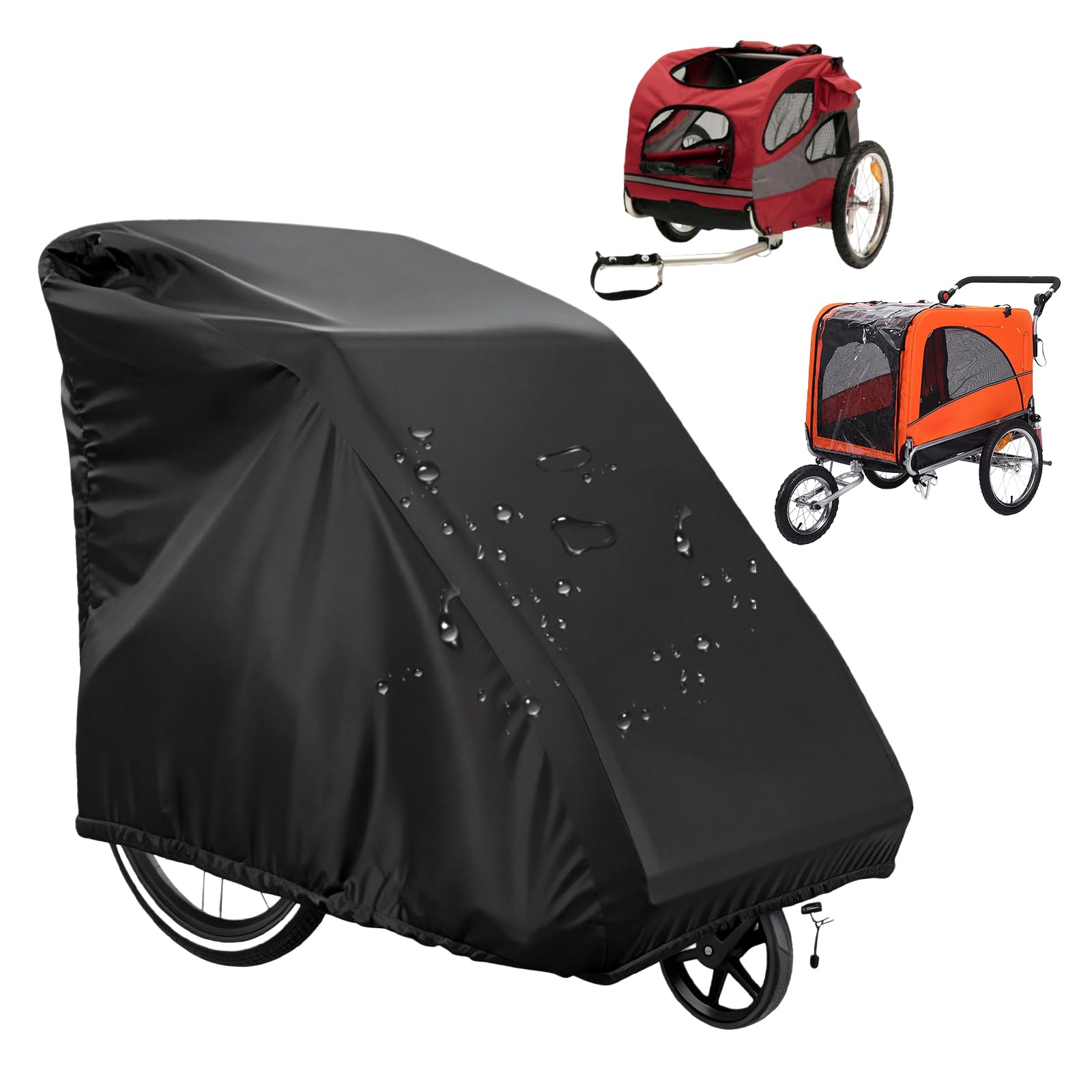 Telo di copertura pieghevole per rimorchi per biciclette: 140 x 84 x 99 cm, in tessuto Oxford 420D, antivento, antistrappo, impermeabile, universale, per rimorchi per cani (nero)