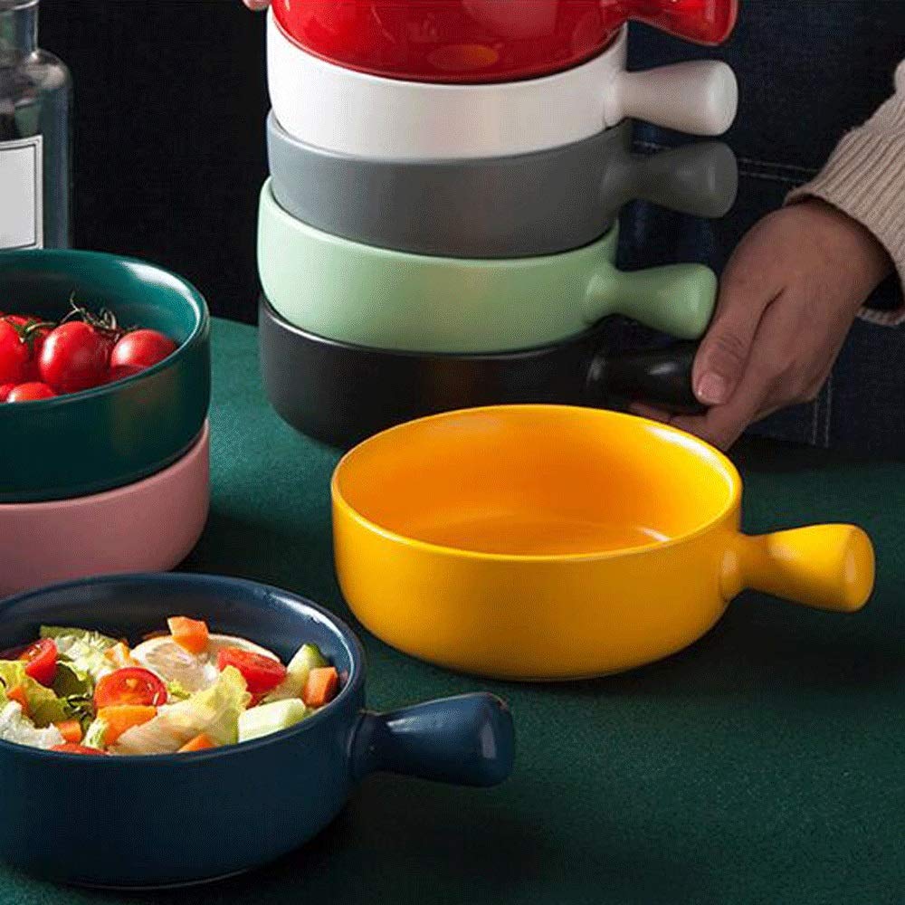 Keramikteller und Schüssel-Set, 20 x 5 cm, leicht, ideal zum Backen, Frühstück, Instant-Nudeln, Salat, Käse, ofenfestes Besteck, schwarz