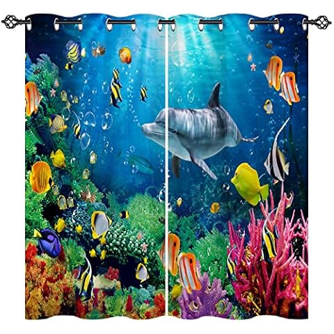 ANHOPE Underwater Eyelet Blackout Curtains Cover