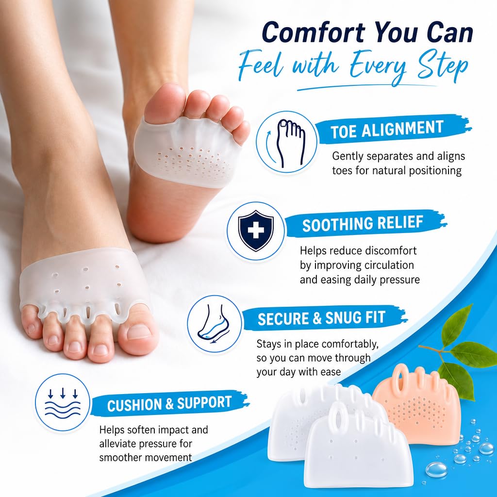 Alignura 3 in 1 Pro Toe Straighteners, Alignura Hammer Toe Straightener, 3 Pairs, Breathable Cushioned Support, Toe Spacing Support, Forefoot Cushioning, Reusable Foot Care