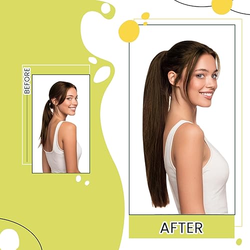 Miniatura 2 de RUNATURE Extensiones de cabello humano lacio marrón con cola de caballo de 12 pulgadas, 2.47 oz (70 g), extensiones de cabello humano corto con