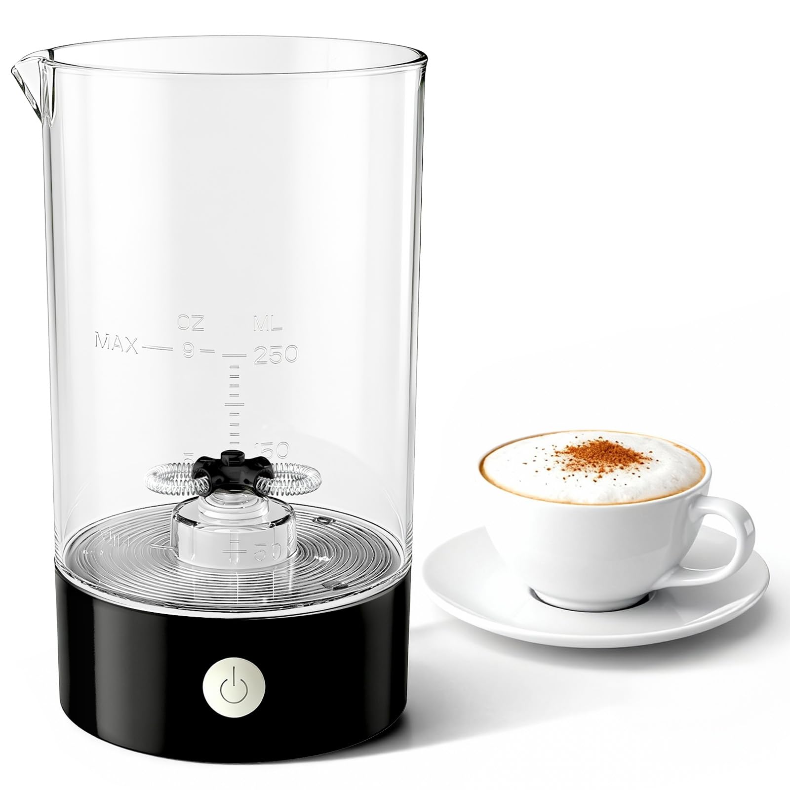 Mousseur à lait électrique sans fil noir onyx, l'élégance pour café et macchiato