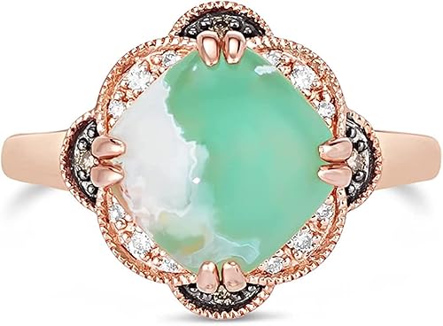 Vista 2 de LeVian - Anillo de oro rosa de 14 quilates con forma de cojín de 3 14 quilates con diseño de flor de milgrain de cuarzo, chapado en oro rosa de 14