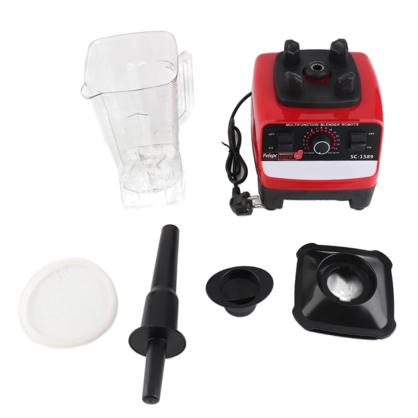 Blender nablatowy o mocy 4500 W, 2,5 l, 15-biegowy, wielofunkcyjny robot kuchenny z 6 ostrzami ze stali nierdzewnej, do mięsa, lodu i owoców, 32 000 obr./min.