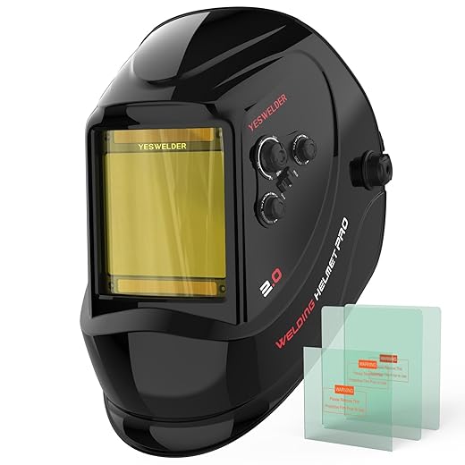 YESWELDER Large Viewing Screen 3.93"X3.66" True Color Solar Power Auto Darkening Welding Helmet, 4 Arc Sensor Wide Shade 4/5-9/9-13 for TIG MIG Arc Weld Grinding Welder Mask LYG-M800H