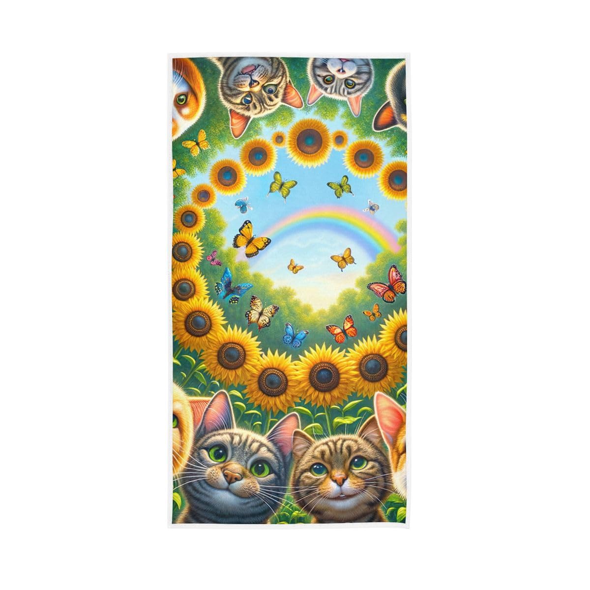 LSRCPD Funny Cats and Dogs Sunflowers Face Towels for Bathroom, Hand Towels for Bathroom, Shower, Hotel, Spa 15 x 30 Inches