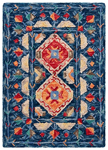 Tapete Handmade Boho de Lana 2' x 3' Navy/Orange miniatura 3