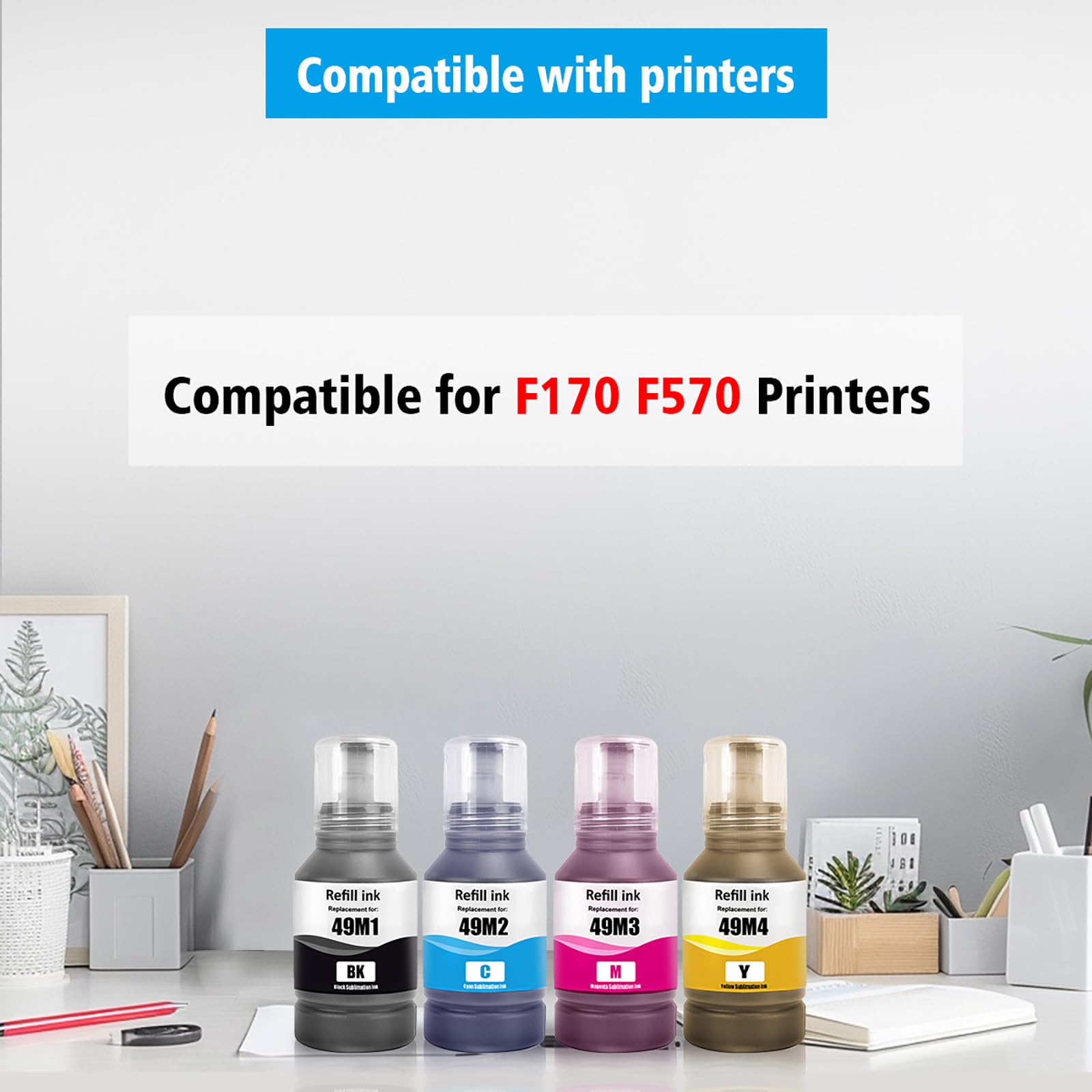 T49M Recharges d'encre de sublimation compatibles avec bouteilles d'encre 4 couleurs T49M1 T49M2 T49M3 T49M4 pour imprimantes F170 F570, sans ICC-Free/anti-UV