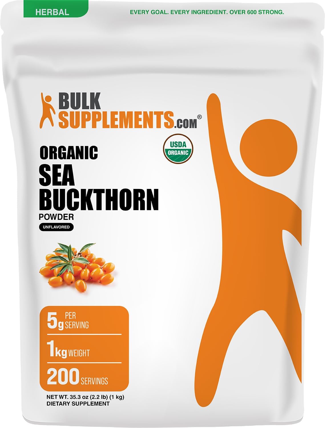 BulkSupplements.com Organic Sea Buckthorn Powder - Omega 7 Supplement, Superfood Powder, Sea Buckthorn Berry Supplement - Vegan & Gluten Free, 5g per Serving, 1kg (2.2 lbs) (Pack of 1)