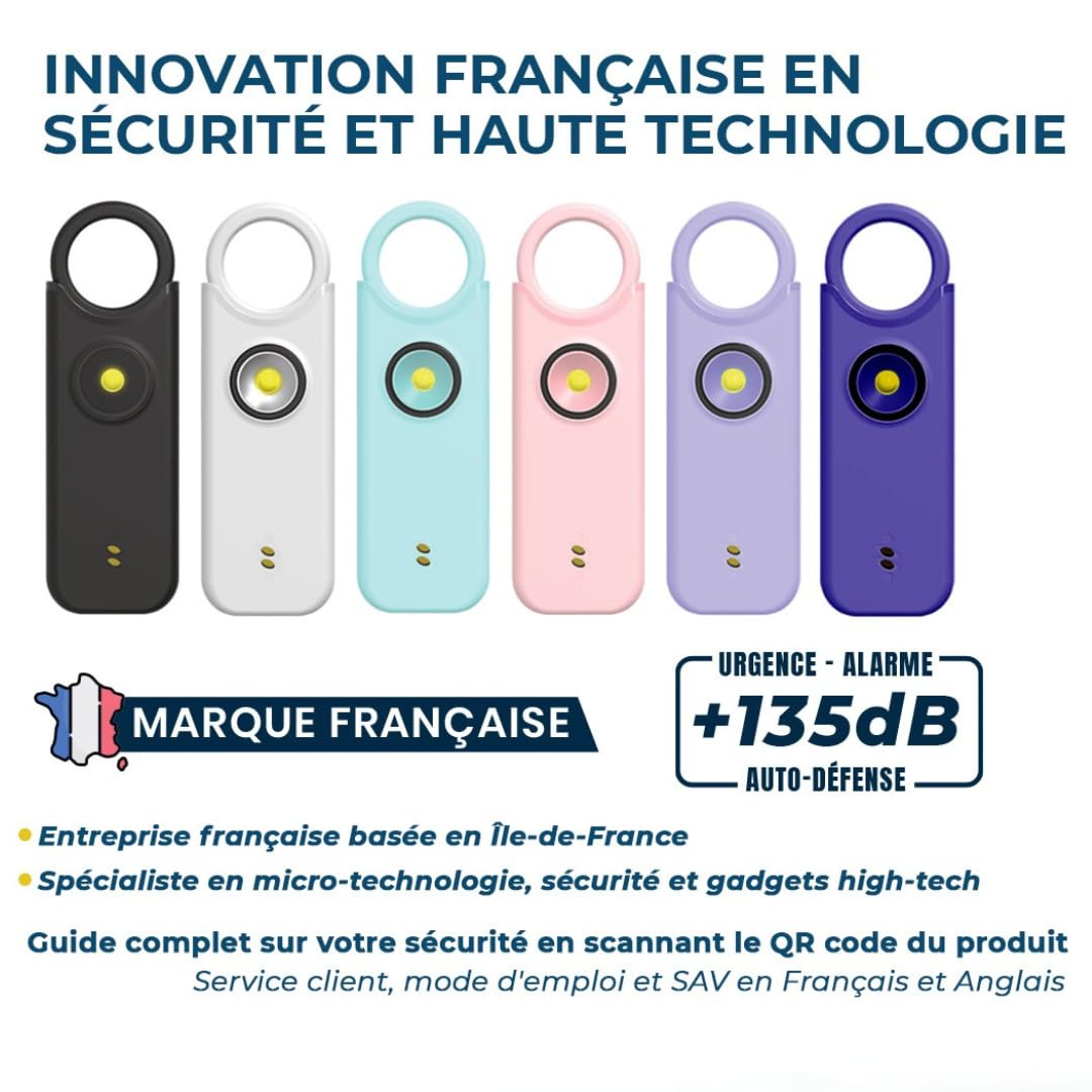 Alarme Personnelle Femme 135 DB Ultra Puissante, Kit Sécurité Auto Défense, Sifflet Urgence + Détecteur Porte/Fenêtre, Rechargeable USB-C avec Lampe LED, Noir