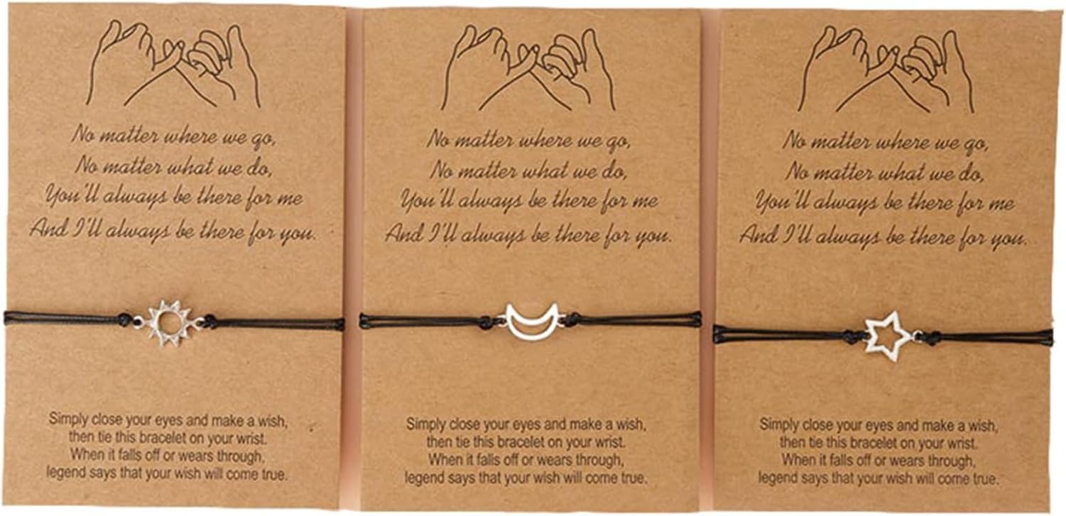 BFF Friendship Bracelets Gift for 3 Sun Moon Star Pinky Promise Bracelets Best Friend Christmas Birthday Gifts for Women Matching Bracelet for Sisters