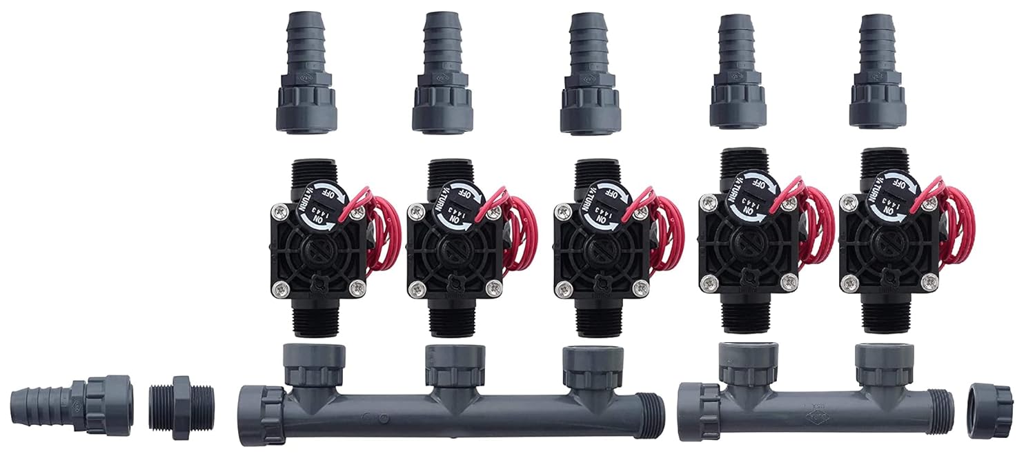 SPW Hunter PGV101-MM Dura Manifold Valve Kit with Flow Control - Barb PGV101G (5 Zone) (hu-dura101mm0b)