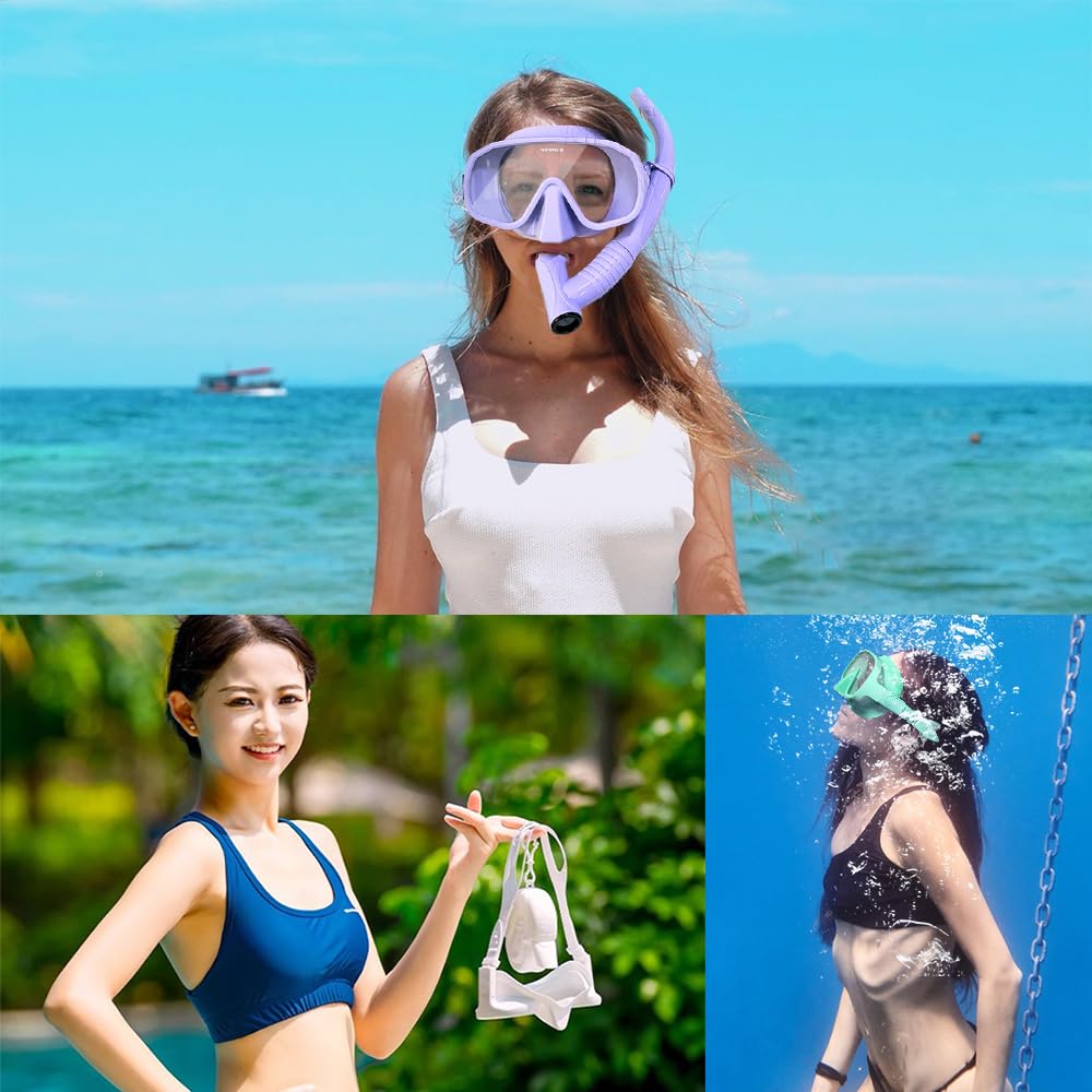 Zestaw do nurkowania dla dorosłych, sprzęt do snorkelingu dla dorosłych ze szkłem hartowanym 180°, przeciwmgielna, bezramowa maska do nurkowania, regulowana maska do nurkowania, pływania