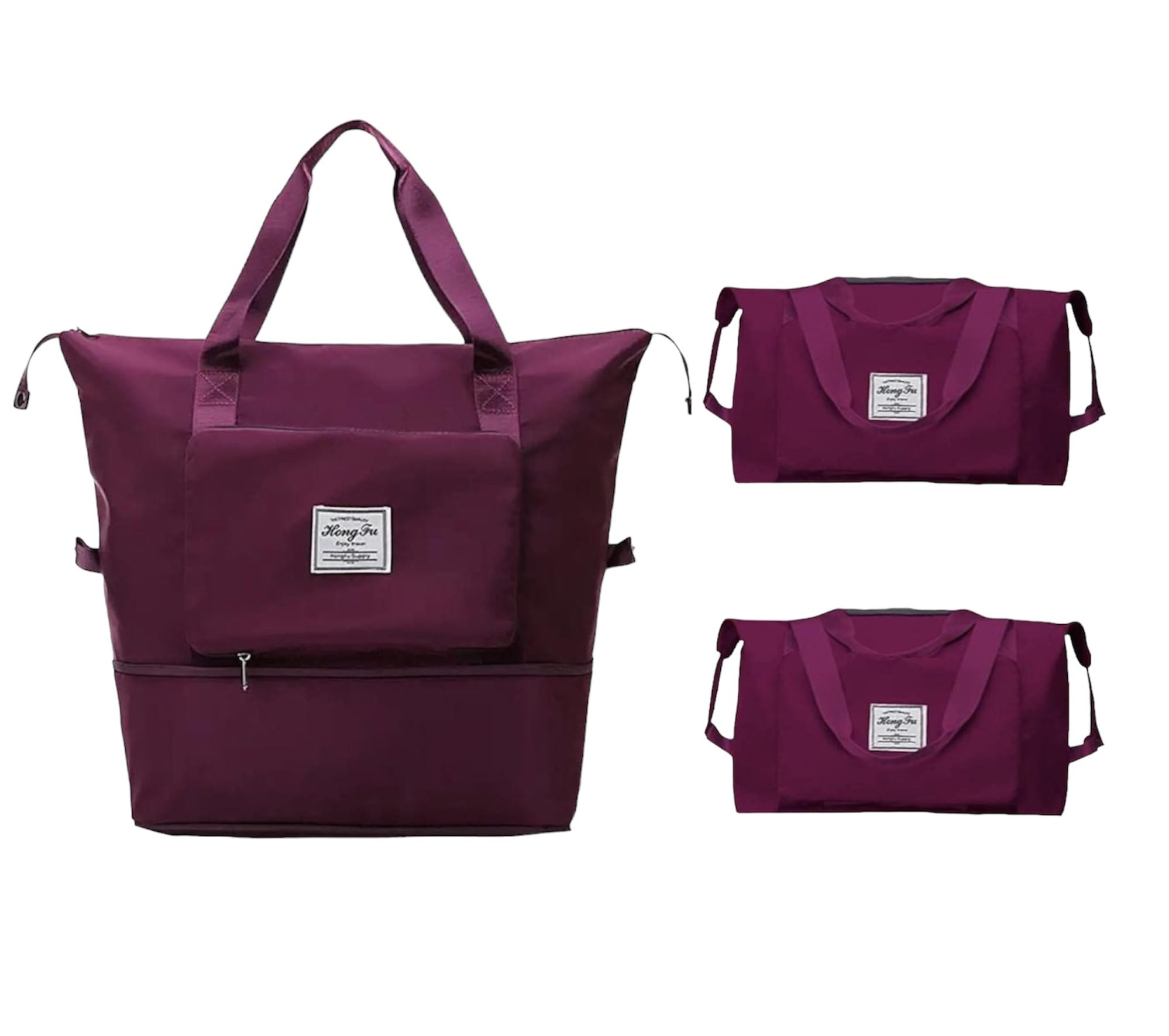 Folding Travel Bag Large Capacity Lightweight Waterproof Duffle Bags for Women Luggage (Dark Maroon)-image-49