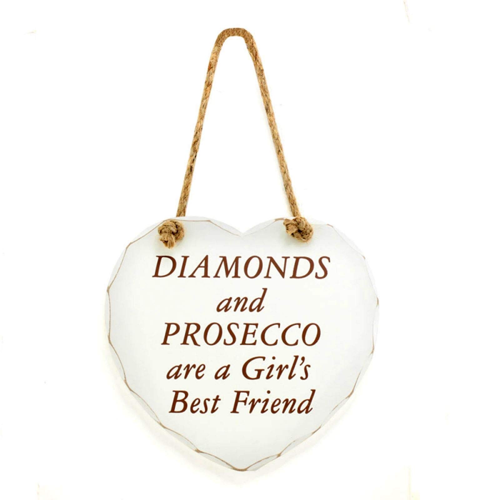Joe Davies Girls Hanging Shabby Chic Heart Plaque - Diamond & Prosecco Are 'S Best Friend