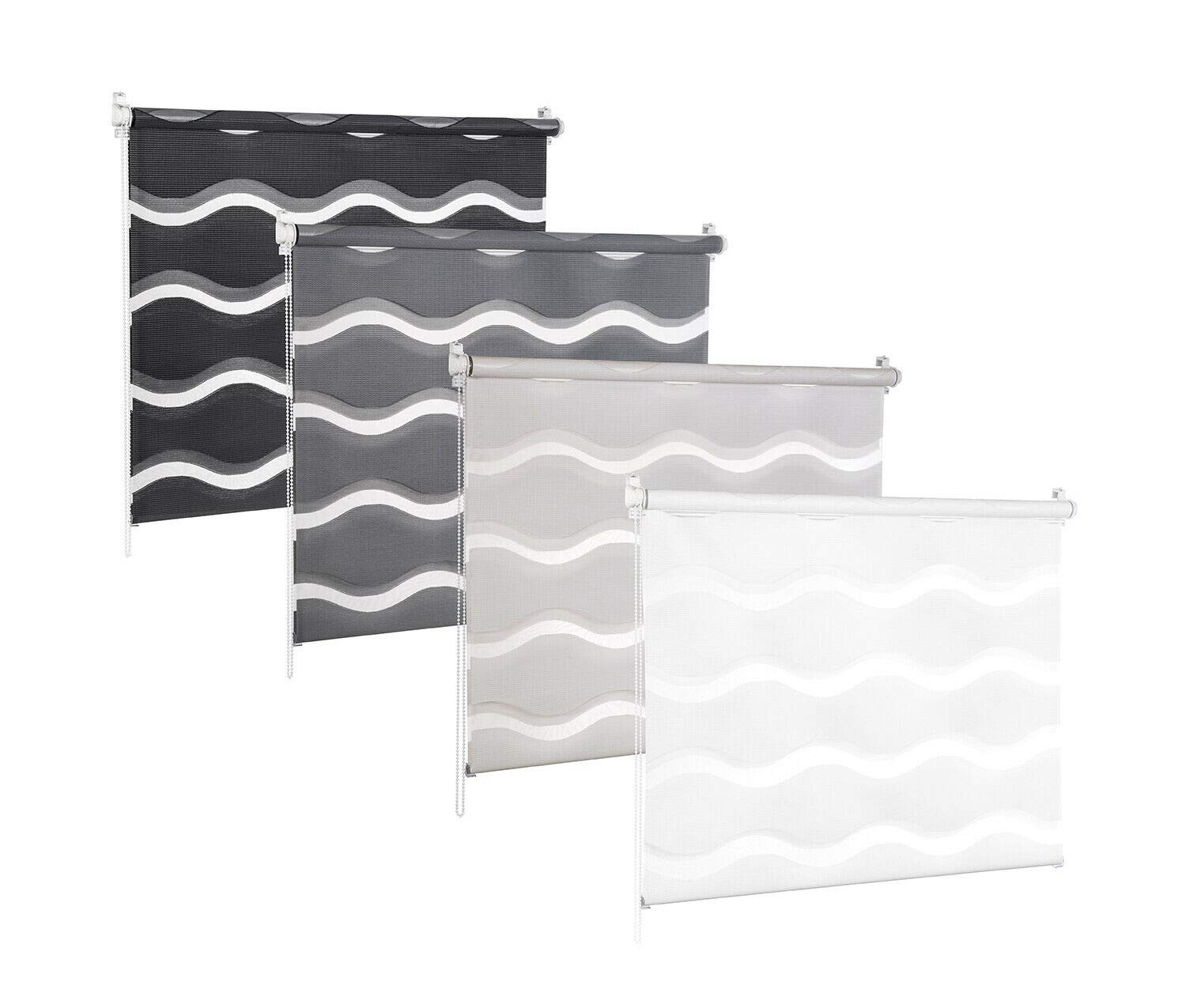 KSHANDEL24 DOPPELROLLO DUOROLLO Welle MIT 3D Effekt Weiss SCHWARZ GRAU Grafit FENSTERROLLO (Weiss, 95x150 cm)