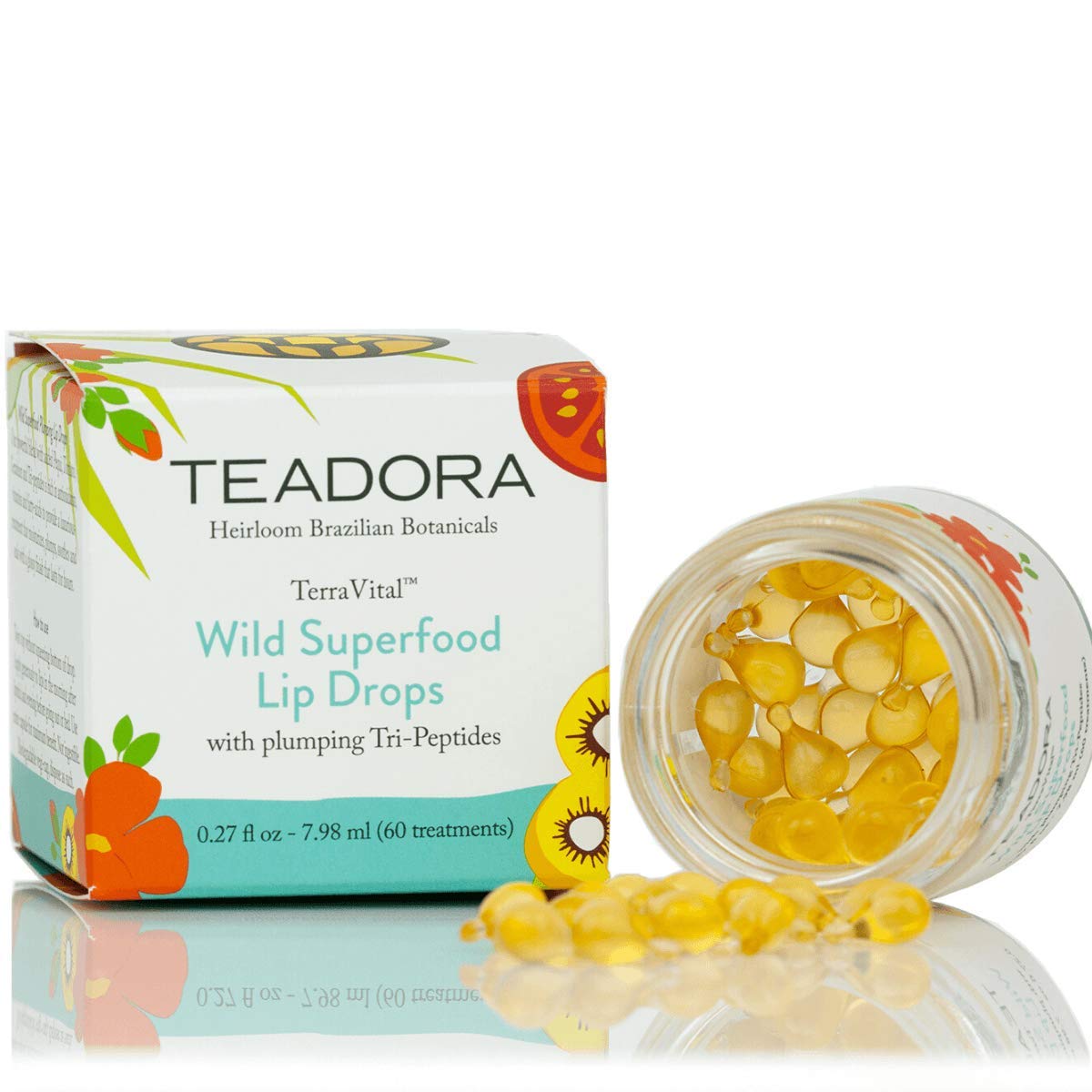 Teadora Wild Superfood Lip Plumper Drops w/Plumping Tri-Peptides, Moisturizing Long Lasting Peptide Lip Booster Serum, Bio-Degradable Vegi-cap, 60 Count