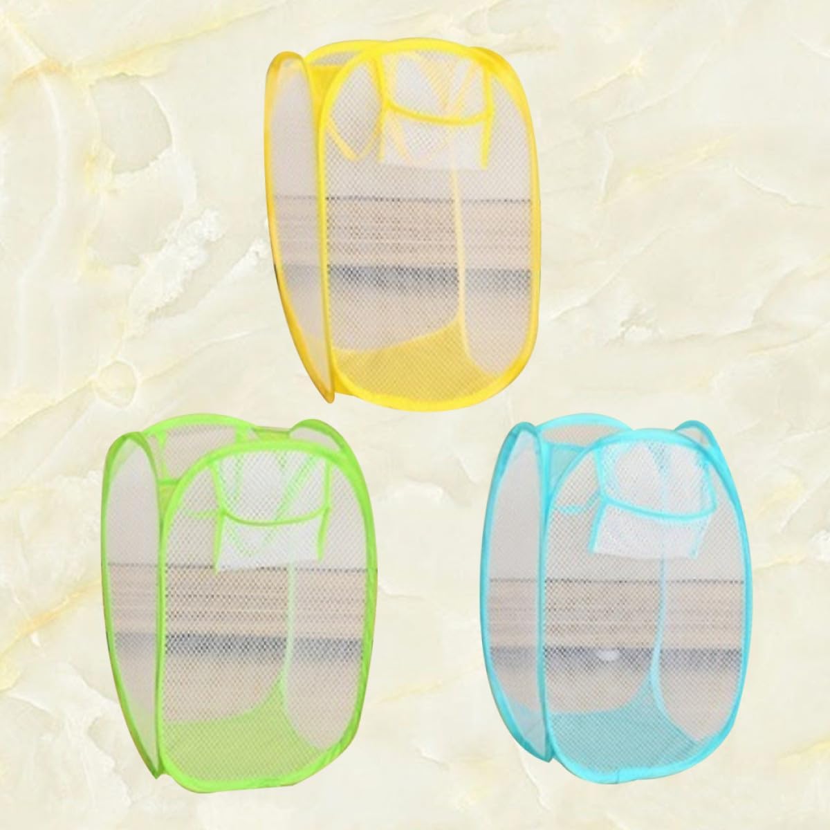 3 Pack Nylon Foldable Laundry Basket Set for Closet and Room Use | Fine Mesh round Design, Lightweight and Breathable, Easy to Carry, Random, 30x30x45cm