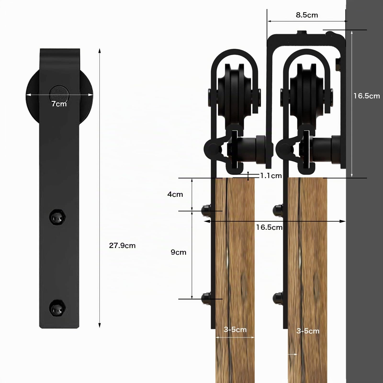 CCJH 304cm(10FT) Kit de guía para puerta corredera Bypass Ferretería Polea de Rail suspendida sistema de puerta interiores en madera granero armario cuarto de, negro