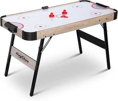 RayChee 58" Foldable Air Hockey Table LED Electronic Scoring Sport Hockey Game Hockey Table Game Set with 2 Packs and 2 Pushers Powerful 12V Motor for Adults and Kids, Home Game Room