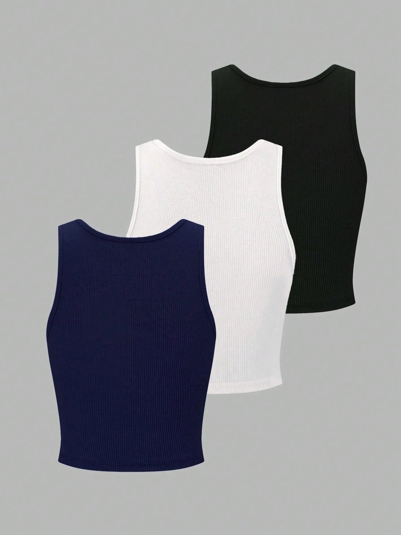 Toochki Confezione da 3 magliette corte, da donna, in cotone, stile casual