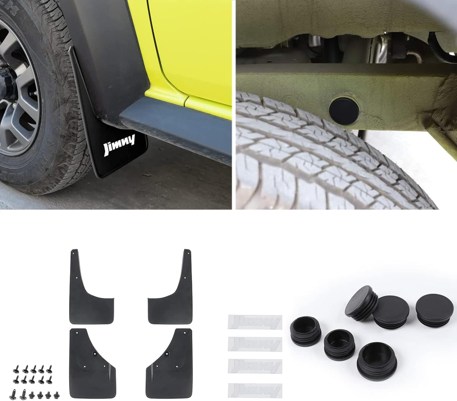 Auto Paraspruzzi Anteriori e Posteriori Guardie Splash Parafango per Suzuki Jimny BJ64 BJ74 2005-2025 Dedicato Flap Parafanghi Protezione Set 4PC,Send 1 Car Wash Towel,Nero,2019~2025