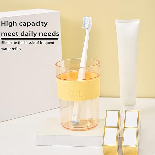 Miniatura 3 de Homusutori Vaso de baño con funda para tazas, soporte de plástico para cepillos de dientes, vaso reutilizable irrompible, fácil de sostener (gris y