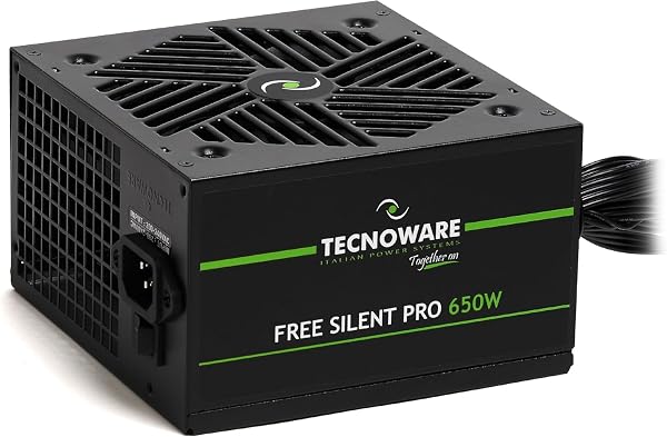 Tecnoware Power Systems Free Silent PRO 650 Power Supply for Advanced PCs with NVIDIA GeForce GTX - RTX Graphics Card, Silent Fan, PCI-E Connectors, CPU 4+4, SATA, Molex - 1
