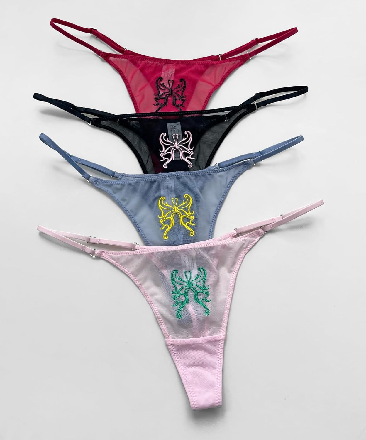 Seamless G-string Thongs for Women Embroidery Pattern Mesh Underwear Low Rise Adjustable Belt Panties 3-4 Pack - Image 4