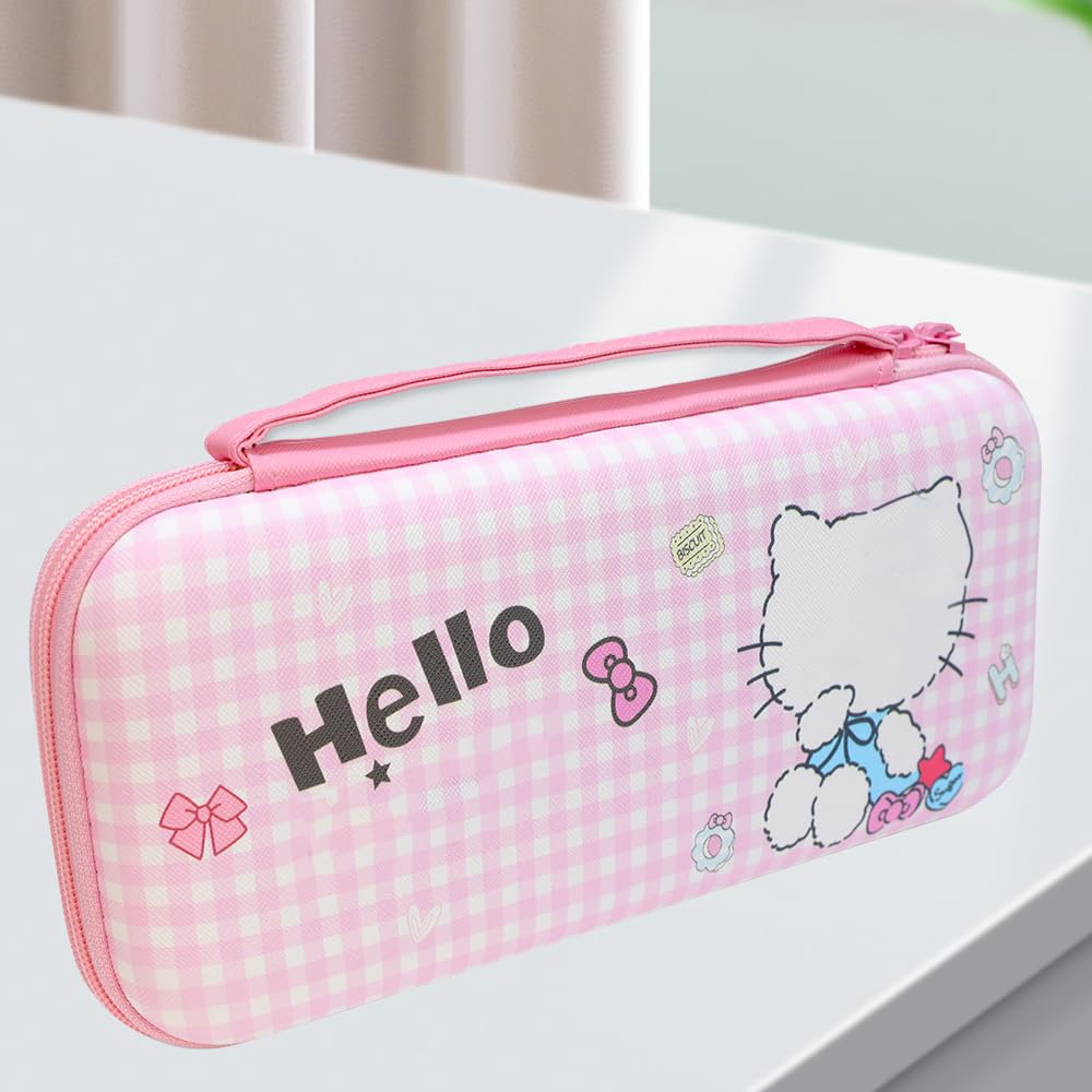 PERFECTSIGHT Switch Carrying Case for Nintendo Switch OLED, Cute Portable Travel Switch OLED Carry Case Inner Protective Storage Bag for NS Console & Accessories (Pink Grid) - Image 7