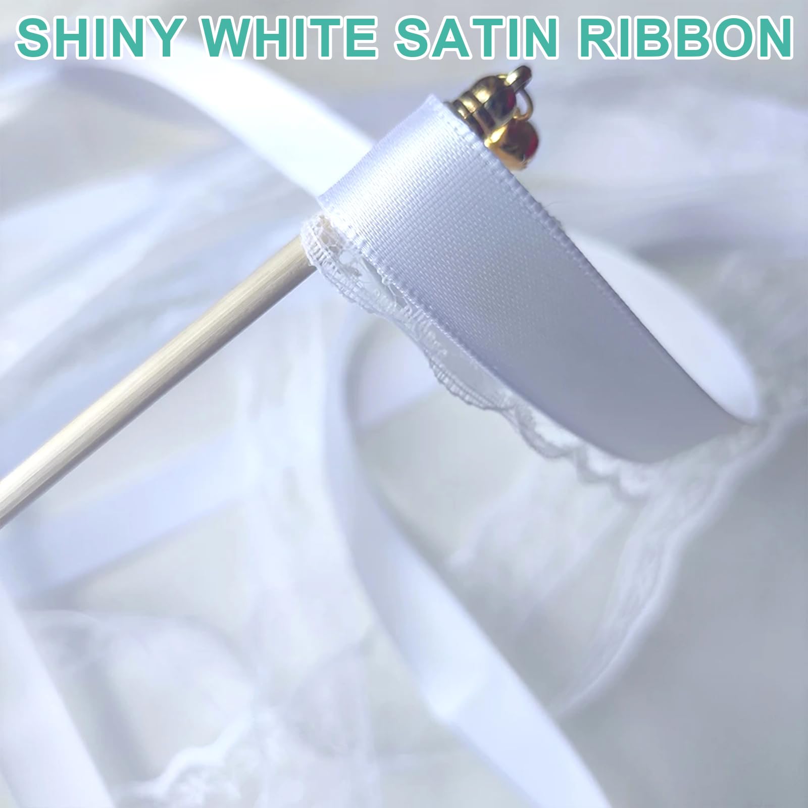 Zhongtou Lot De 30 Baguettes Ribbon Serpentins Avec Cloches Baguette Ruban Blanc Mariage Ruban Bouquet Mariée Serpentins Baguettes De Mariage Ruban Pour De Mariage Anniversaire Props Dance Party