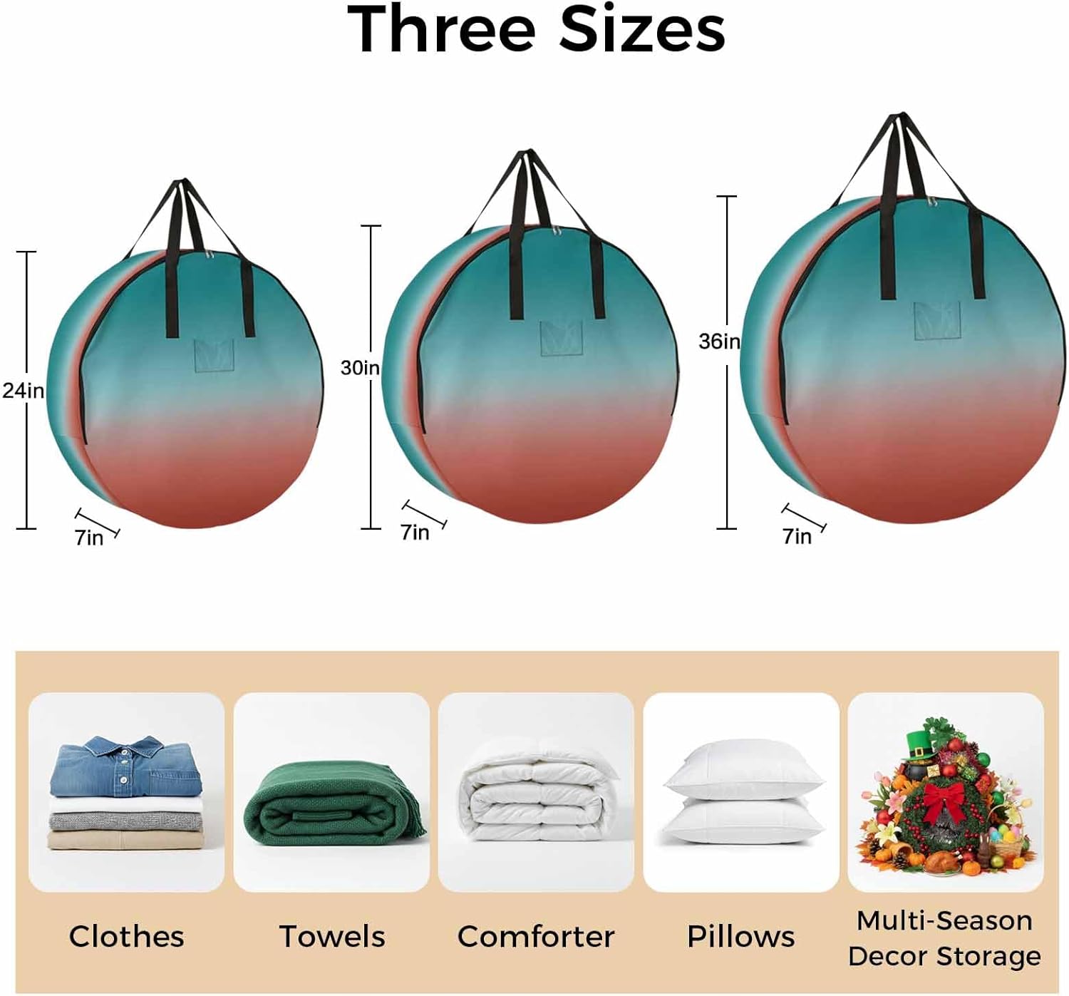 Red Cyan Round Storage Bag 36 Inch, Turquoise Gradient Clothes Storage Container with Handles Heavy Duty Organizer for Comforter, Bedding & Holiday Wreaths