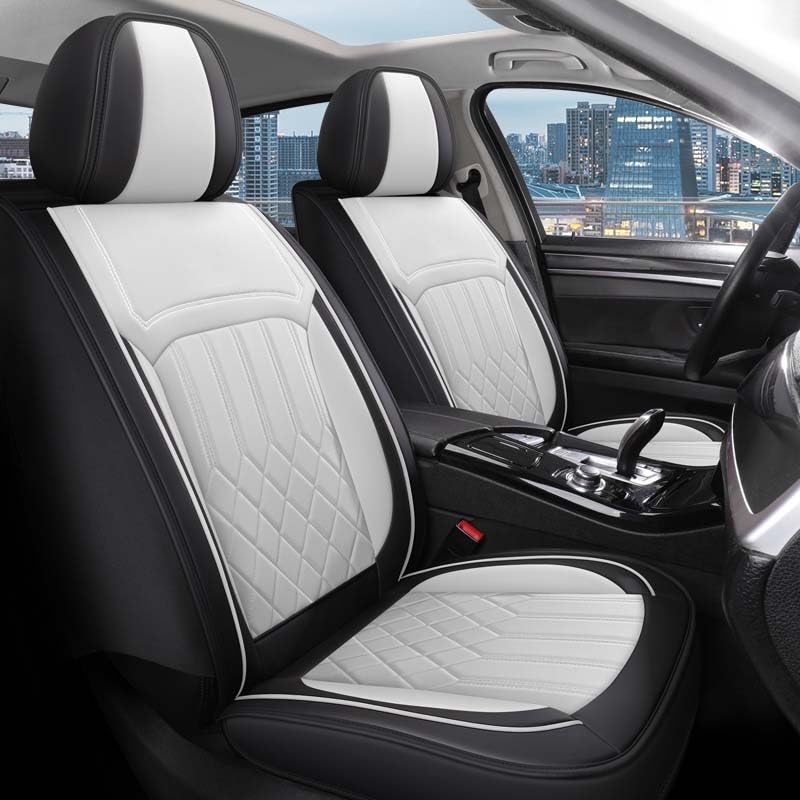 Housse de siège voiture universelle en cuir haut de gamme | Confort rembourré Black White