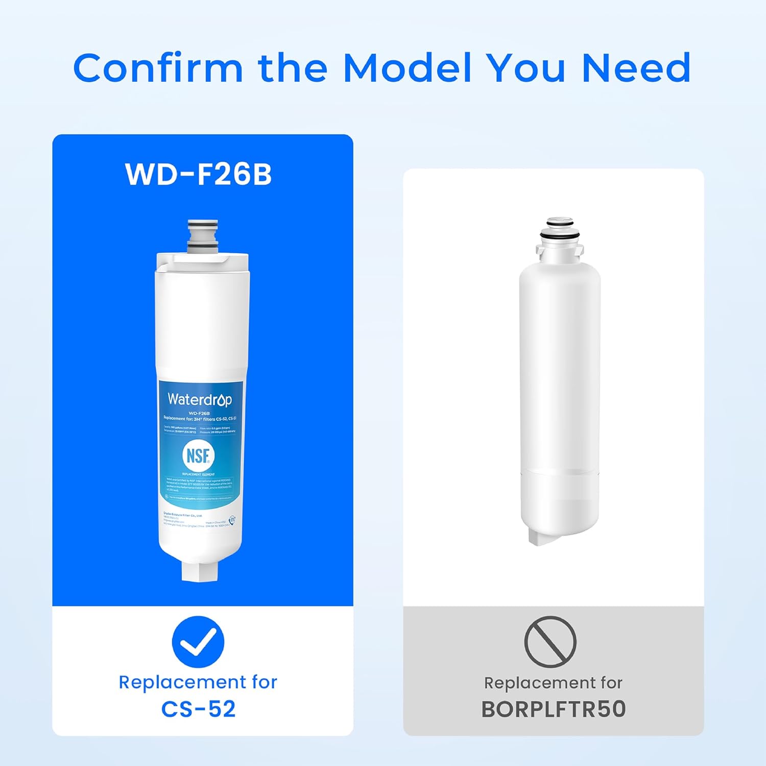 Waterdrop Refrigerator Water Filter, Replacement for Bosch® 640565, Whirlpool® WHKF-R-PLUS, EVOLFLTR10, 3M® Cuno CS-52, CS-51, W1085590, 51000, 3 Filters
