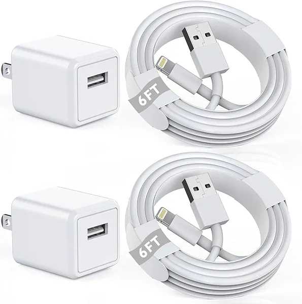 iPhone Charger [Apple MFi Certified] Apple Charger Cord 2Pcak 6FT Lightning Cable Fast Charging with Wall Charger Block Travel Plug Brick Adapter for iPhone 14/13/12/11/XS/XR/SE/7/8/8 Plus/AirPods