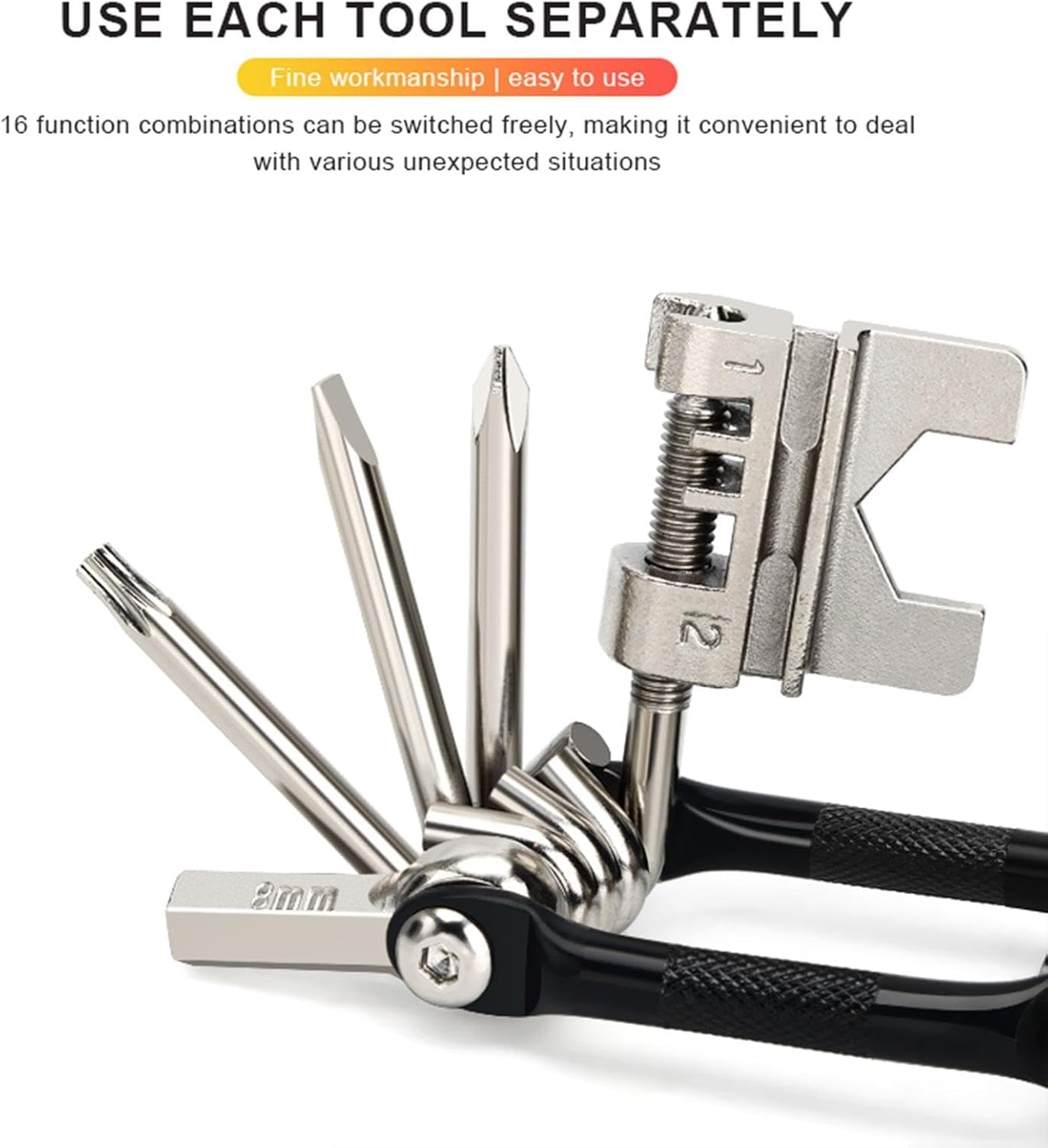 Bike Tools Kit Set, 16 in 1 Cycling Tool Tire Levers Cycle Multitools, Multifunction Chain Breaker with Hex Wrench Motorcycle Accessories for Mountain Bikes