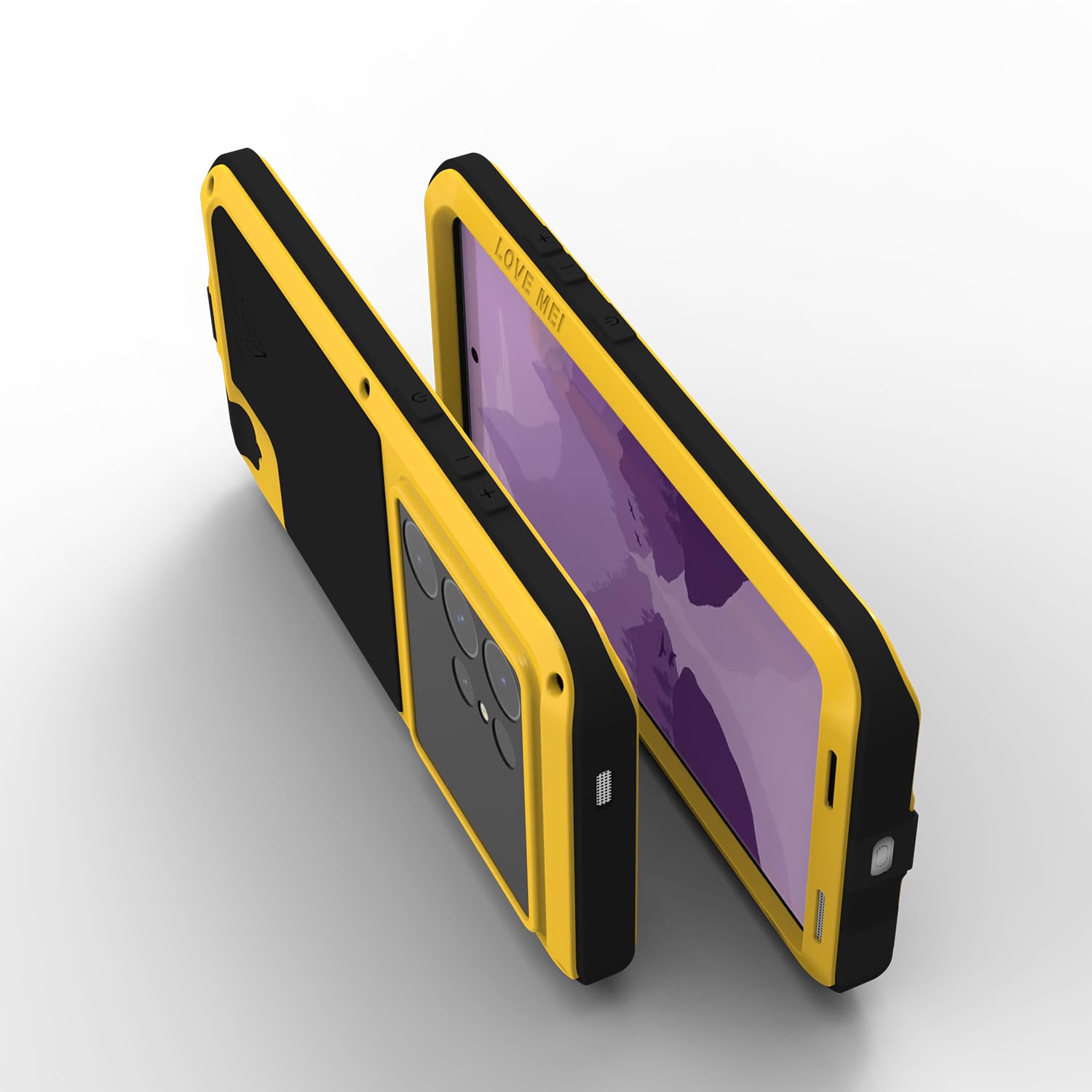 LOVE MEI Custodia per Galaxy S24 Ultra 5g, [senza pellicola protettiva in vetro] robusta cover rigida resistente, antiurto, antipolvere, custodia in silicone metallico per Samsung S24 Ultra giallo