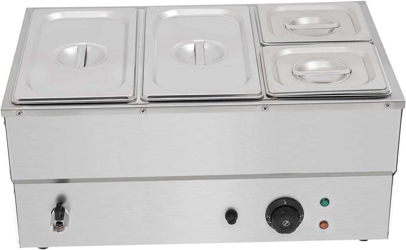 110V 4-Pan Commercial Buffet Food Warmer,Electric Stainless Steel Steam Table with Temperature Control,Professional Buffet Server Food Warming Tray for Catering and Restaurants Use