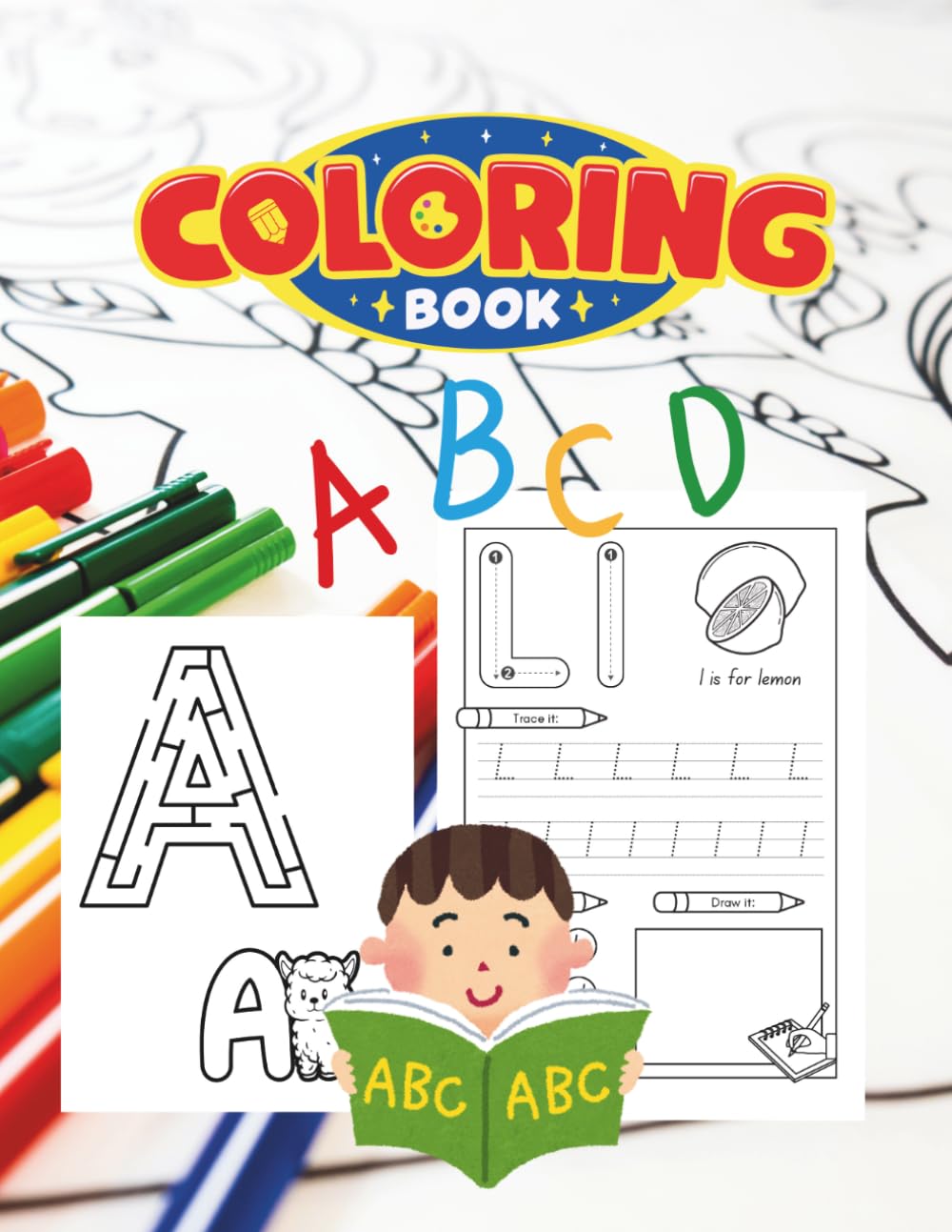 ABCD Coloring Book: Activity Book for Boys Ages 4–6: Learn Letters with Coloring, Tracing Practice, and Fun Mazes | Preschool & Kindergarten Workbook (124 Pages)